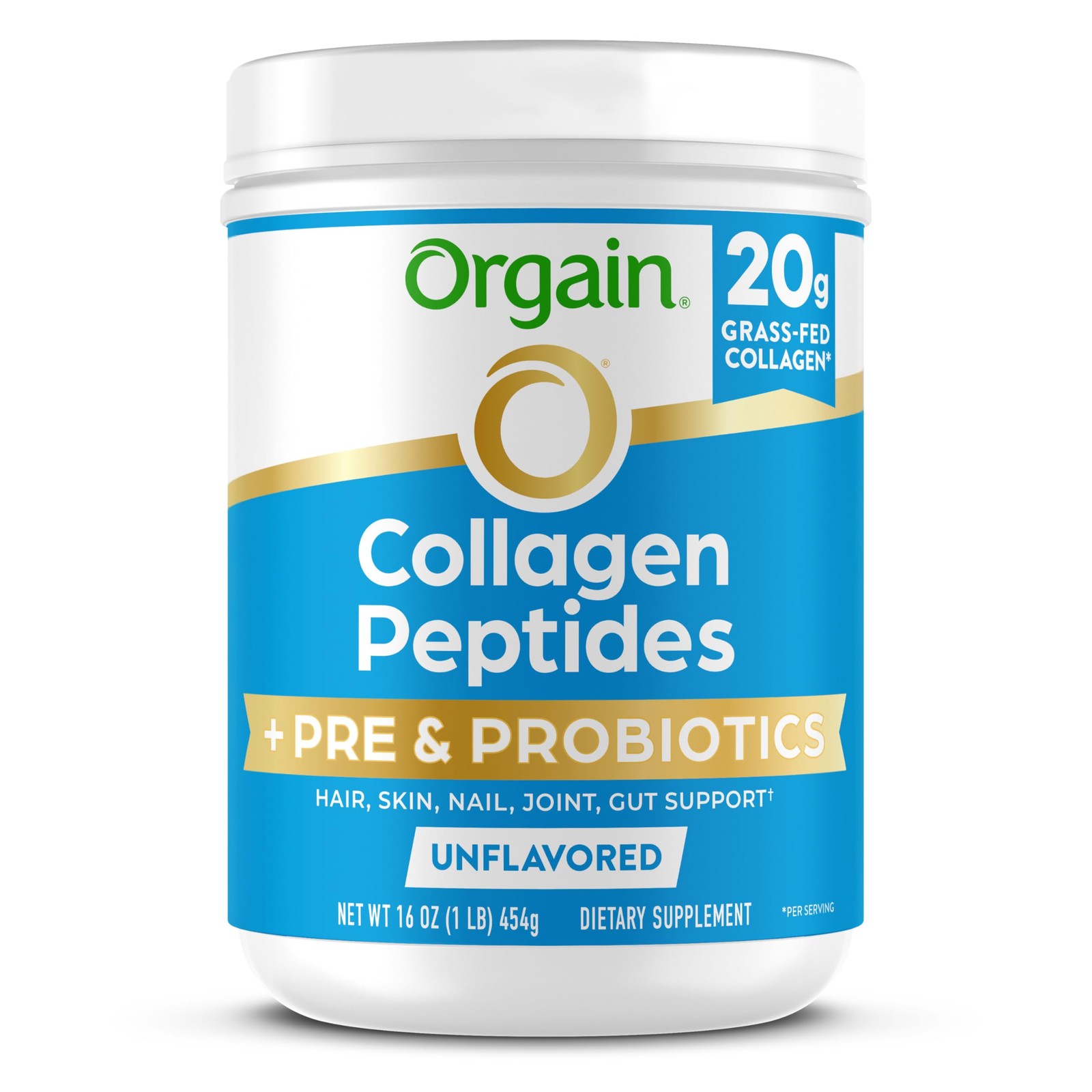 Orgain Hydrolyzed Collagen Peptides + Prebiotic & 1 Pound (Pack of 1), White