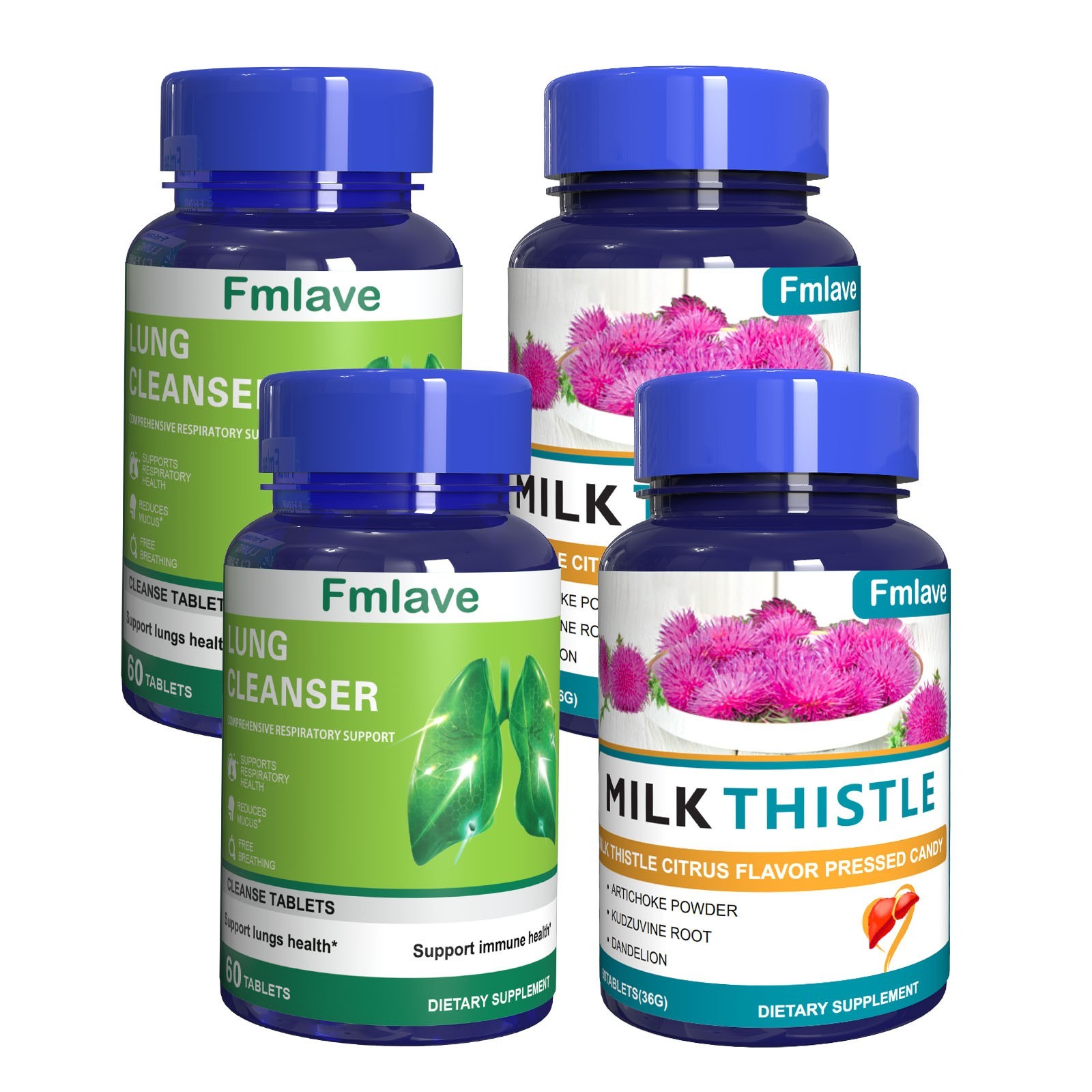 2 Sets Milk Thistle Liver Support, Cleanse, Detox & Repair + Lung Health Cleanse