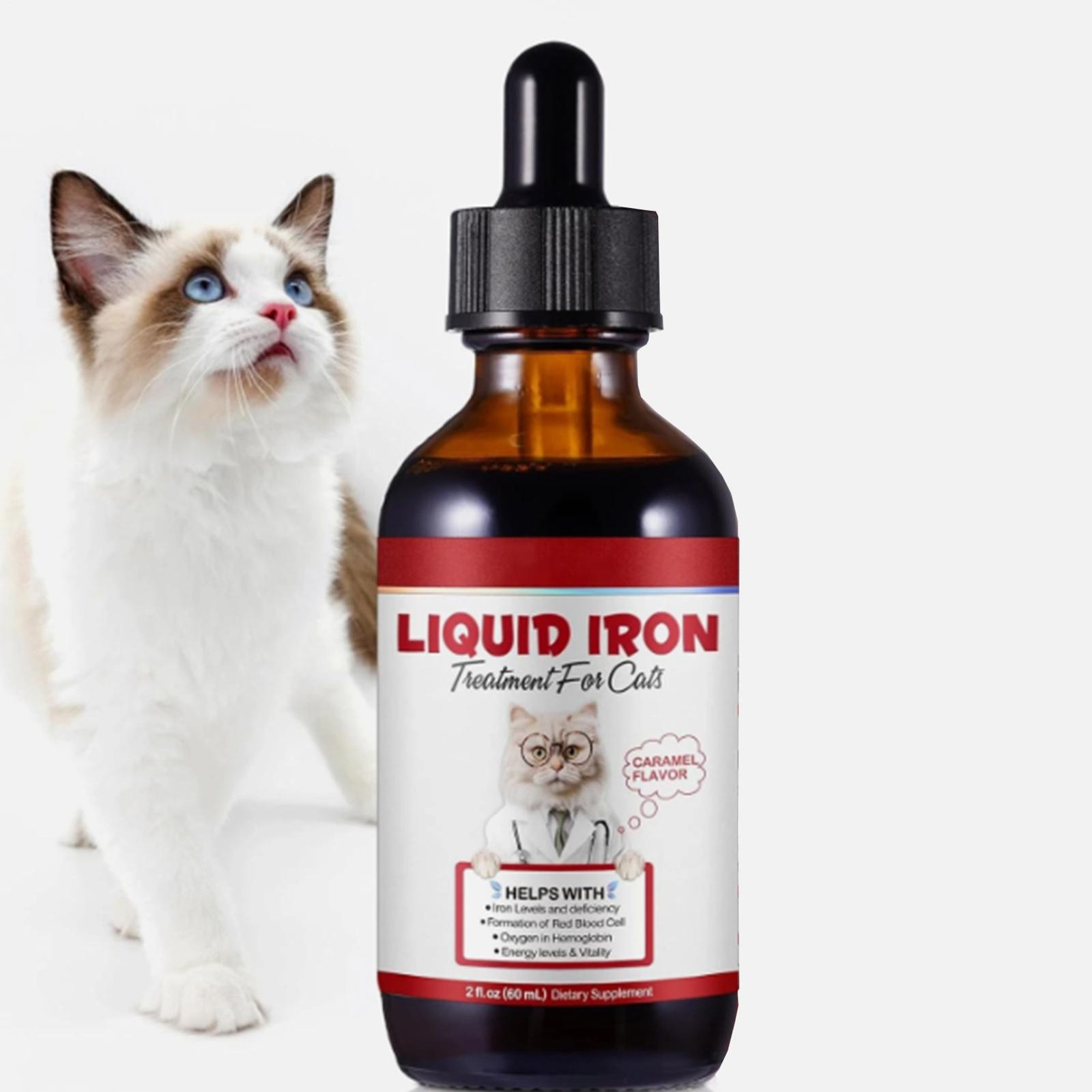 Iron Supplements For Cats, 60ML Liquid Iron Plus Folate And B12 Enhances Anemia