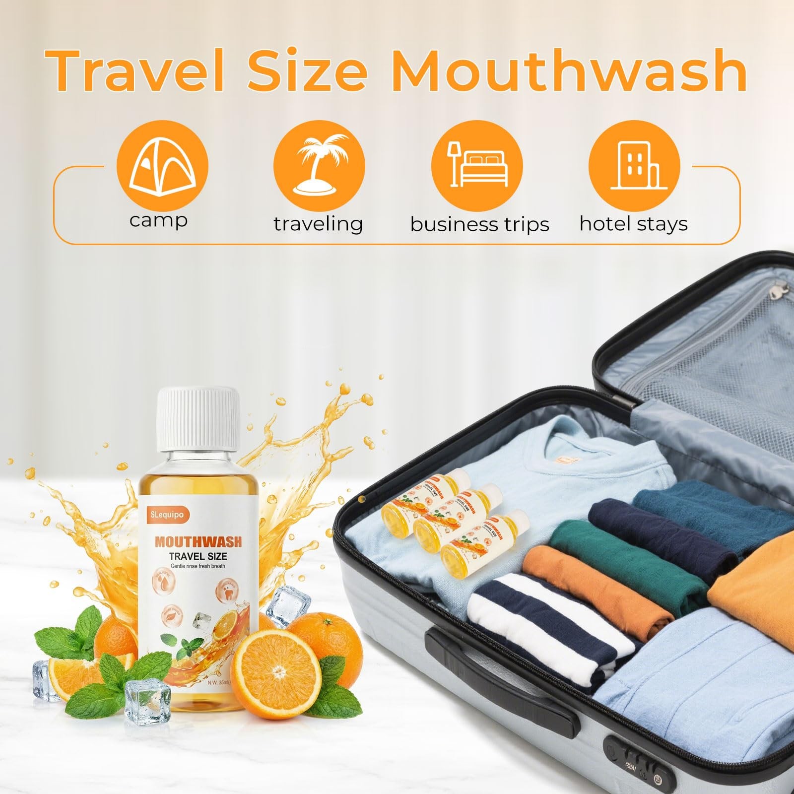 Travel Mouthwash Bulk Mini 1.2 Fl Oz (Pack of 10), Orange