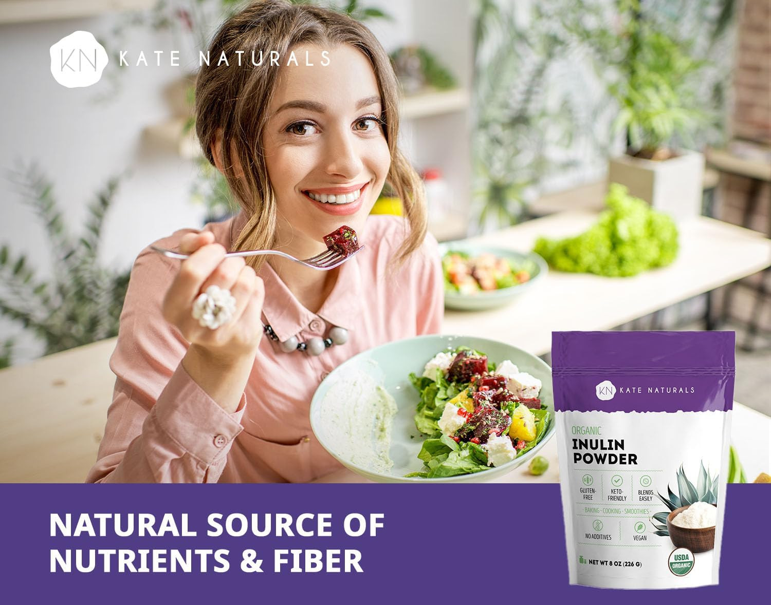 Inulin Powder Organic for Prebiotic Fiber and Gut Health. Mix Well with Coffee &