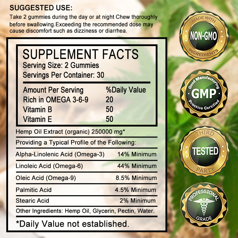 Relief Pain Improve Sleep Calm Anxiety Stress Rich Omega 3 6 9 Vegan 60 Gummies