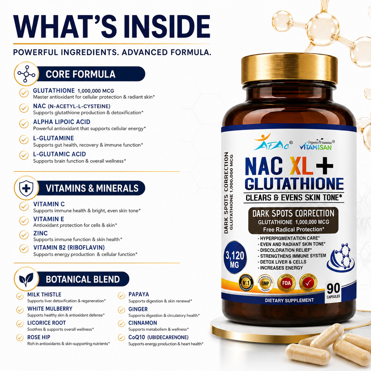 N-Acetyl L-Cysteine (NAC)180 Caps Non-GMO & Gluten Free 3120Mg 2 bottles liver