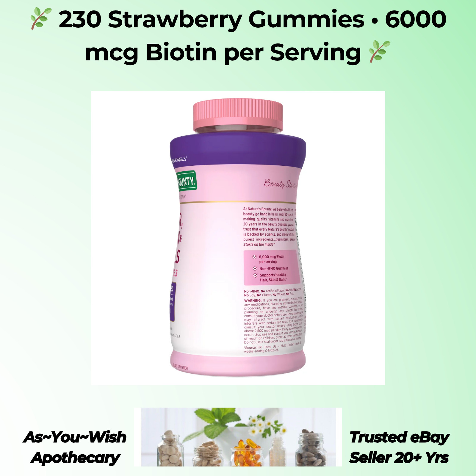 230 Ct Nature’s Bounty Biotin 6000mcg Gummies Exp 10/26 Hair Skin Nails Support
