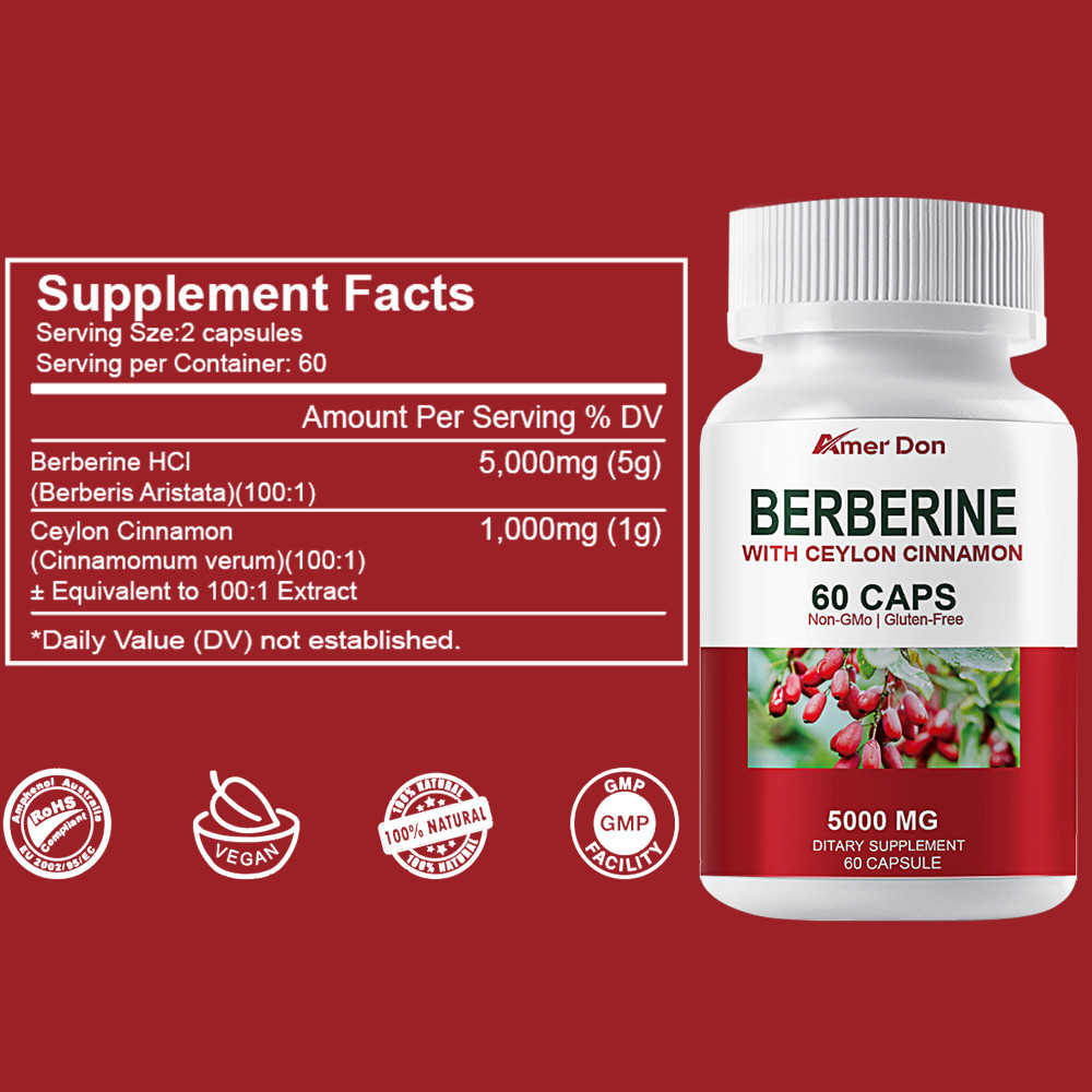 Berberine with Ceylon Cinnamon 5000mg Blood Sugar Heart Health & Immune 60 Pills