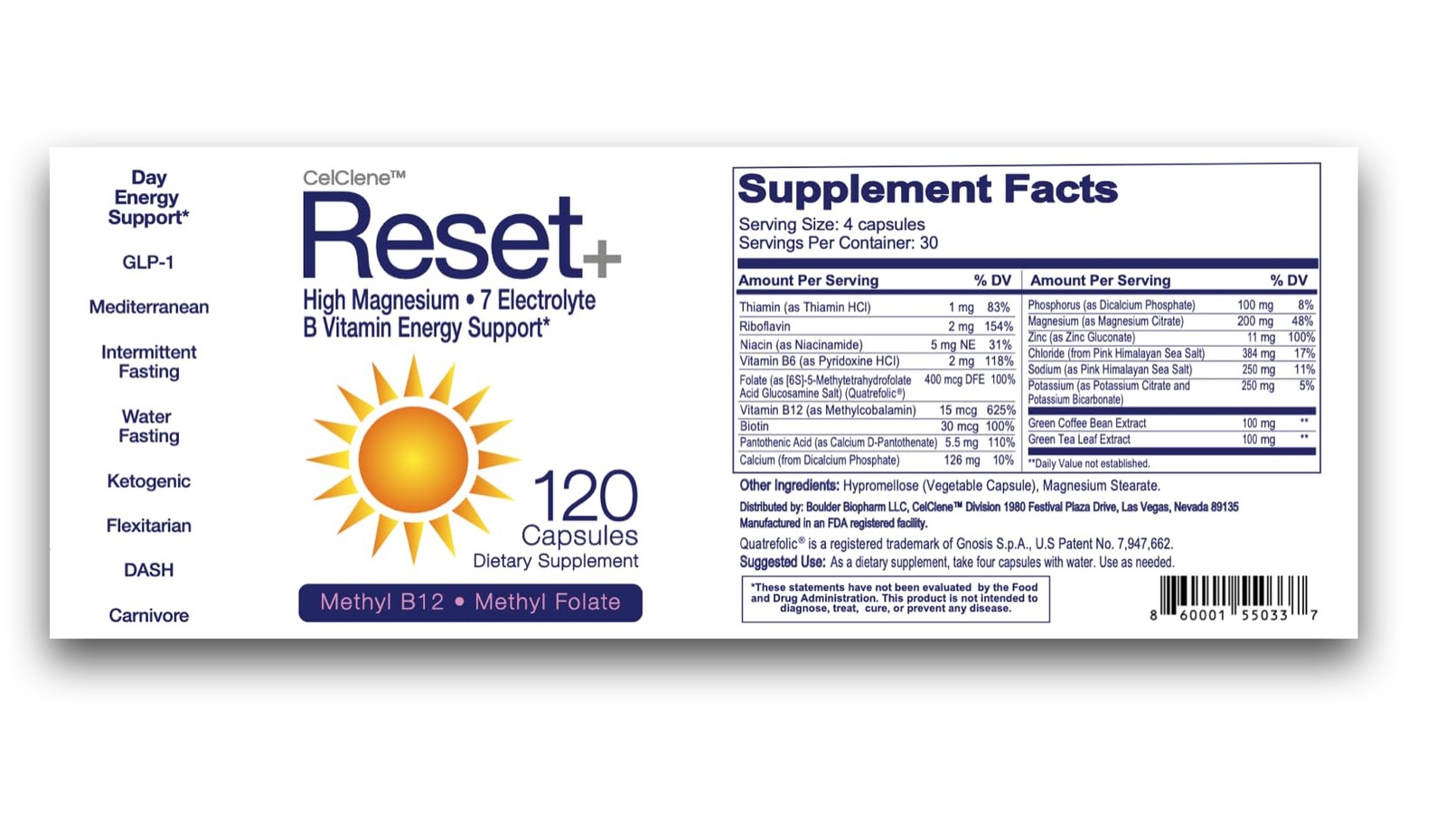 Reset+, 7 Energy Electrolytes, High Methyl B12, Methyl Folate, Pink Salt, Hig…