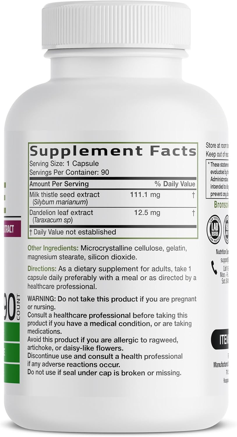 Milk Thistle Silymarin Marianum & Dandelion Extract, 90 Capsules | 2-In-1 Liver