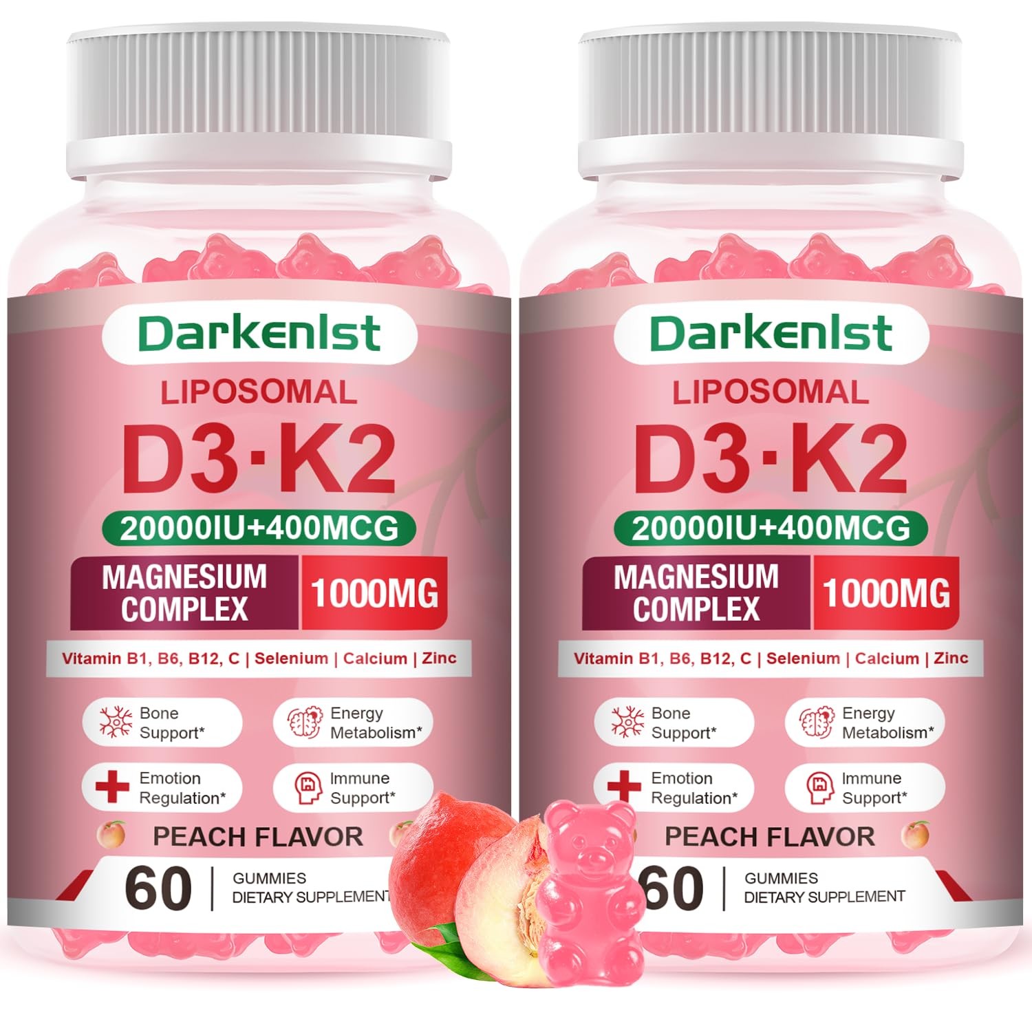 2 Pack Liposomal Vitamin 20,000IU D3 + 400mcg K2 60 Count (Pack of 2)