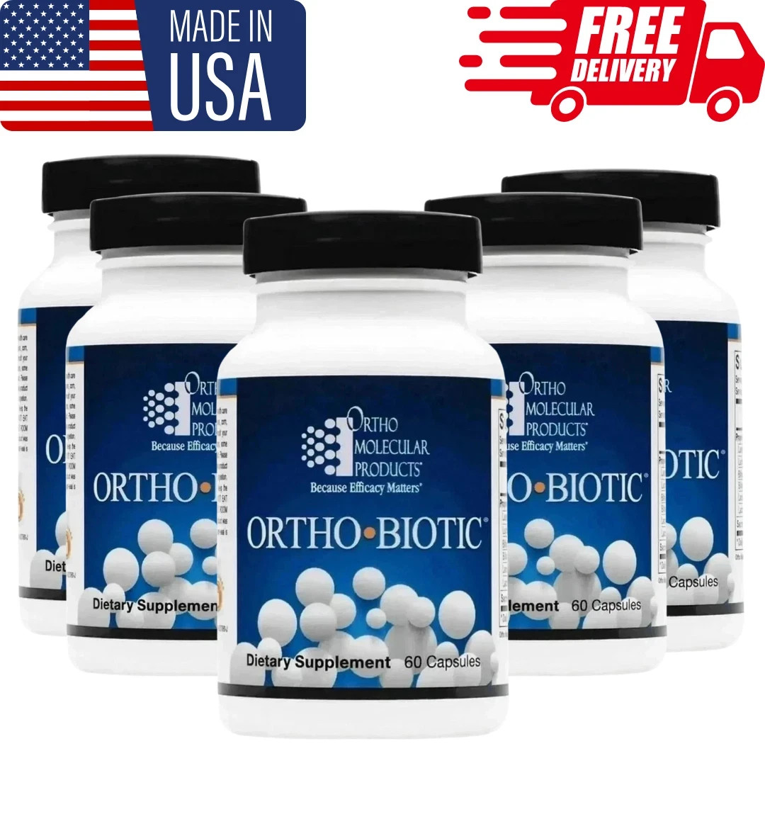 pack of 5 ORTHO BIOTIC 60 CAPSULES Digestive & Gut Health Support