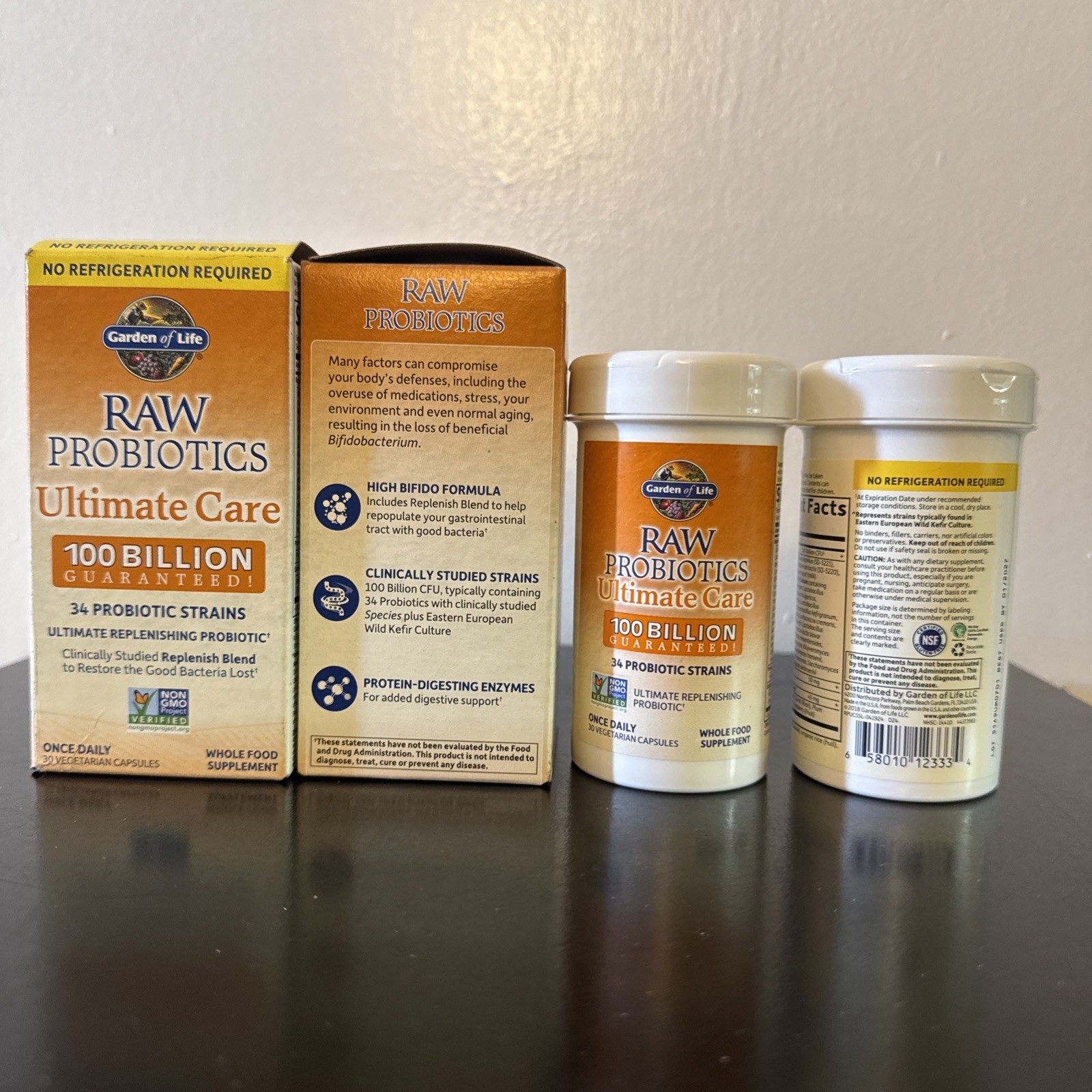 Garden of Life Raw Probiotics Ultimate Care 100 Billion 60 Veg Caps -NO REFIG RQ
