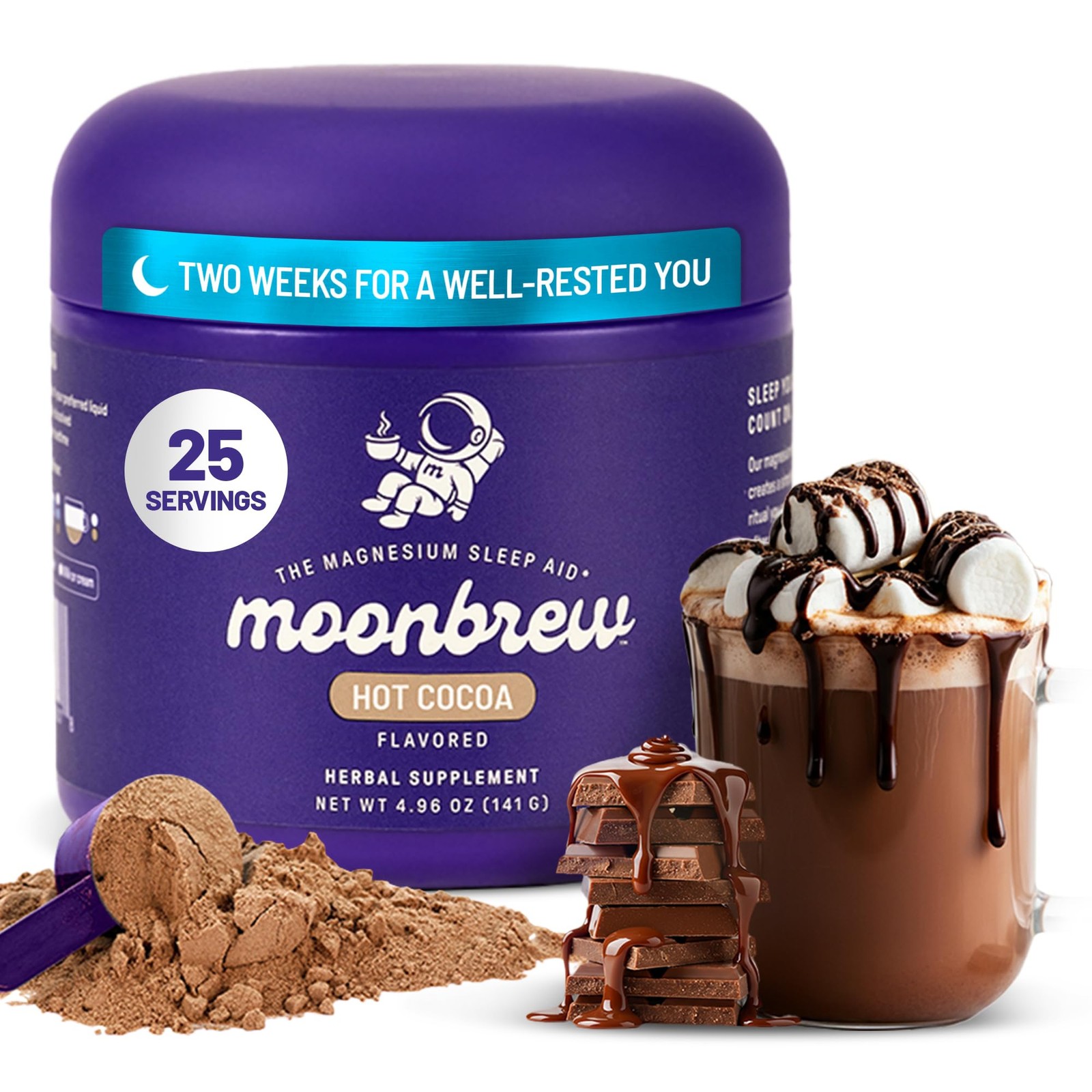MoonBrew Nighttime Magnesium Hot Cocoa Jar, Natural Sleep Aid Drink Mix for