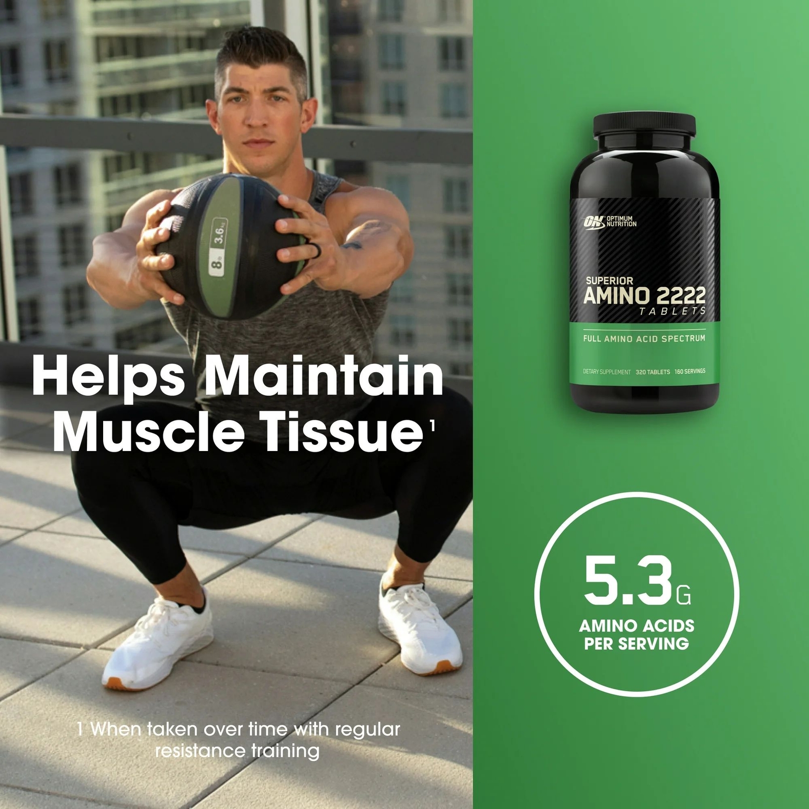 Optimum Nutrition Superior Amino 2222 Tablets, Essential Amino Acids, 320 Count