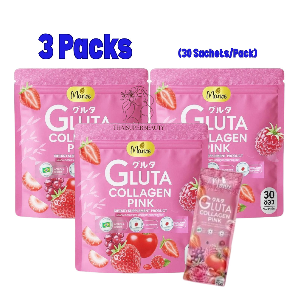 3x Manee Gluta Collagen Pink Anti-Aging Skin Brightening Glow Supplement