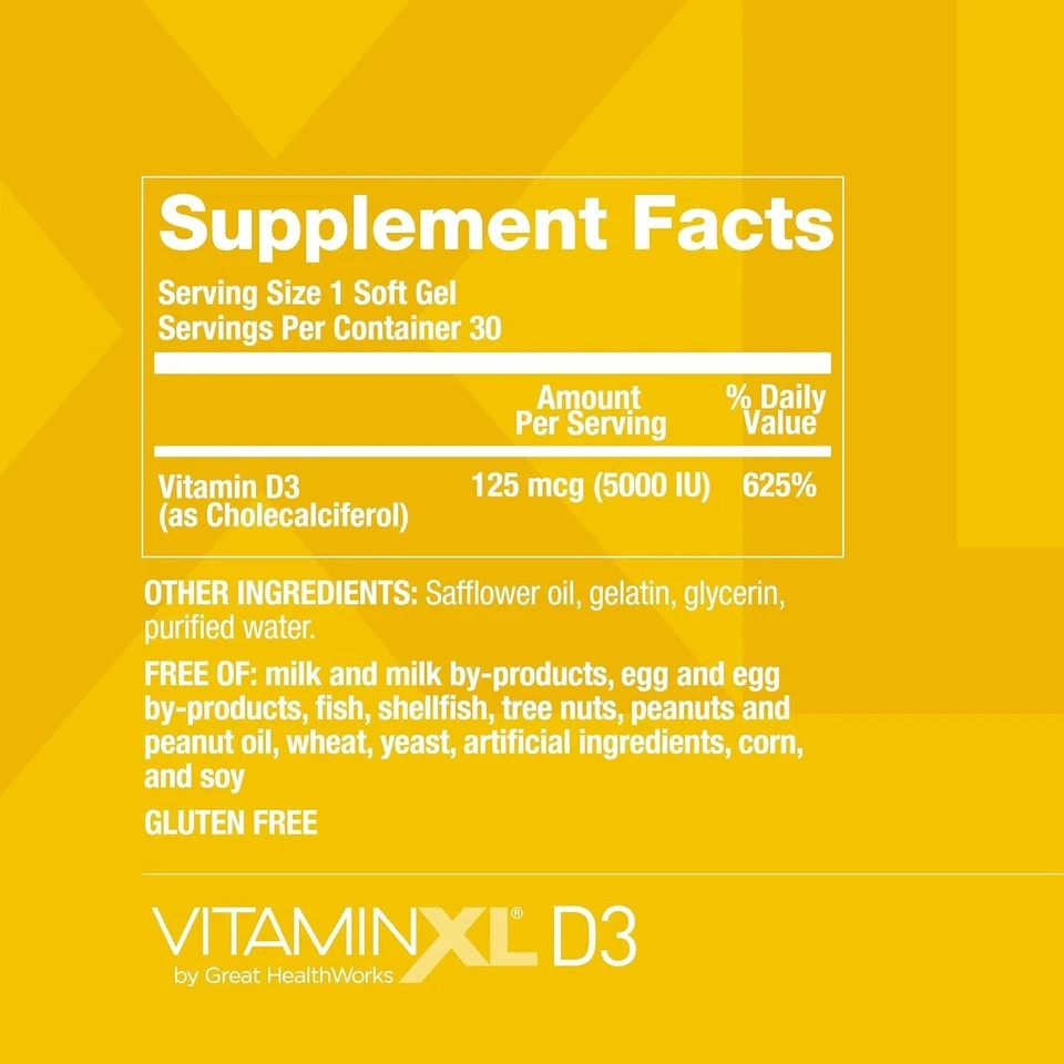 OmegaXL VitaminXL D3 High Potency Daily Vitamin D 5000 IU 125mcg Immune Support