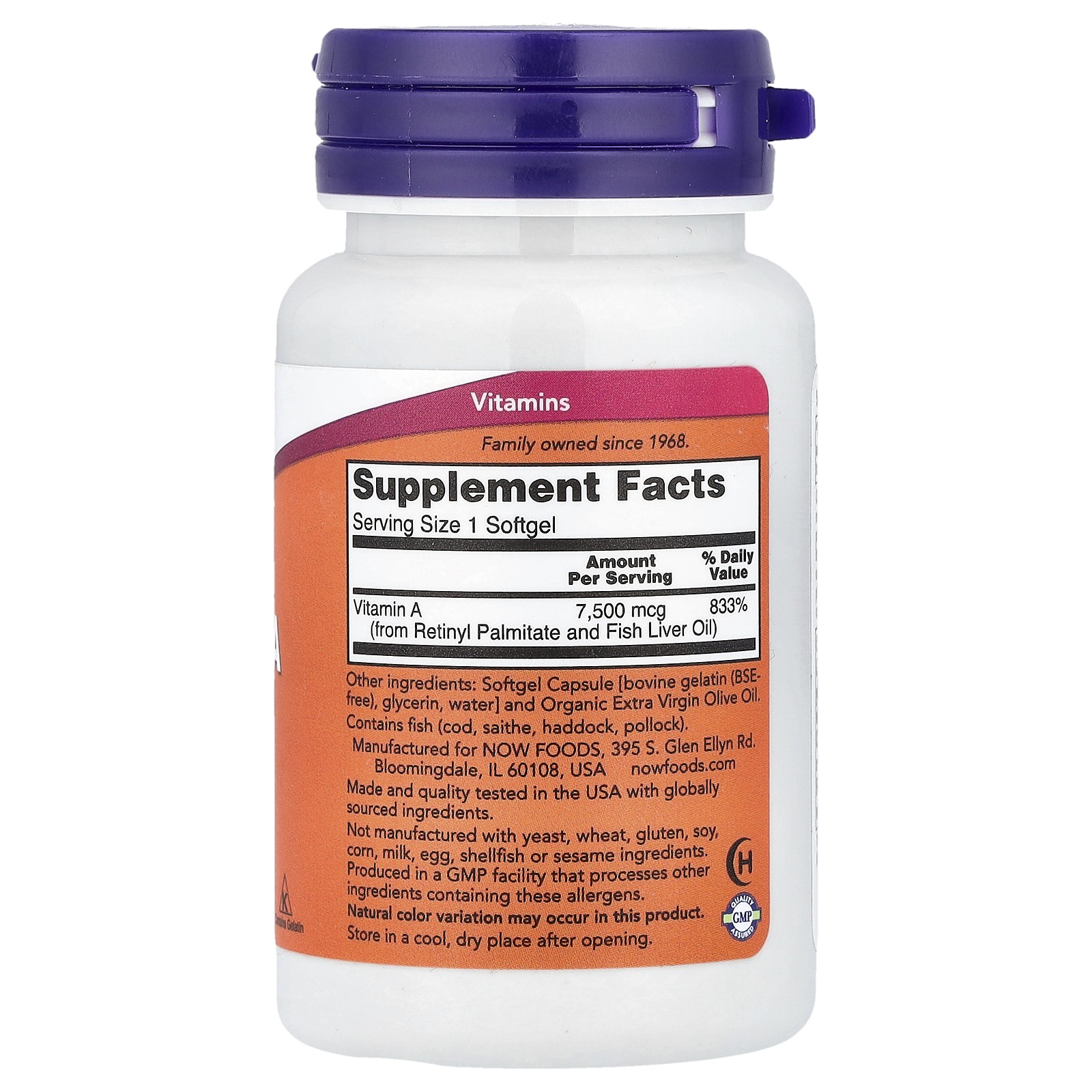 Vitamin A, 7,500 mcg (25,000 IU), 100 Softgels