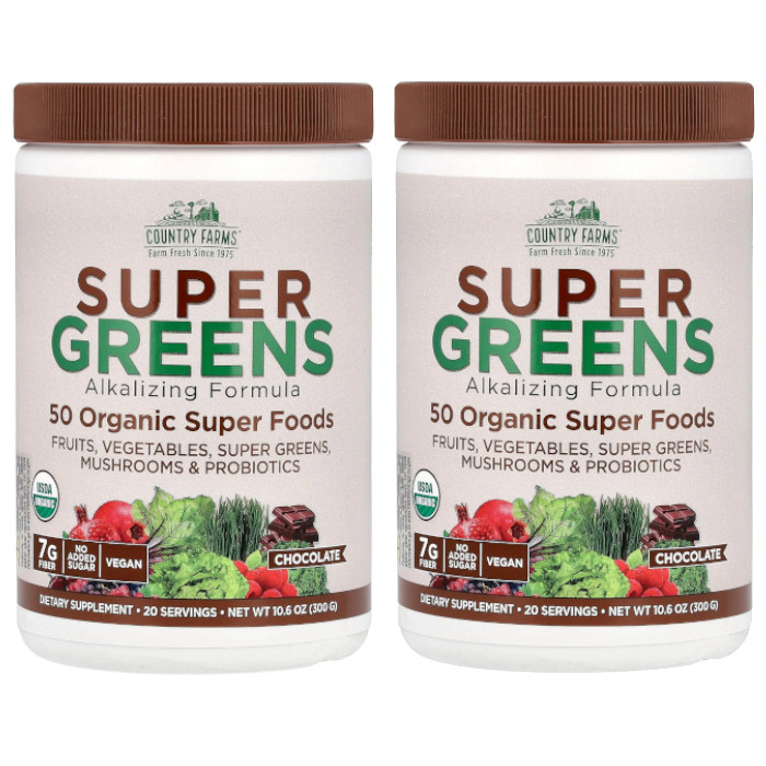 Country Farms Super Greens – Alkalizing Formula Chocolate 300 Grams Each (Pack 2