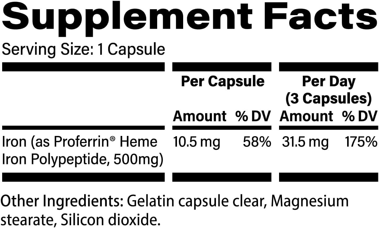 Clear Heme Iron Supplement, 90 Capsules- Superior Absorption, Easy on The Gut…