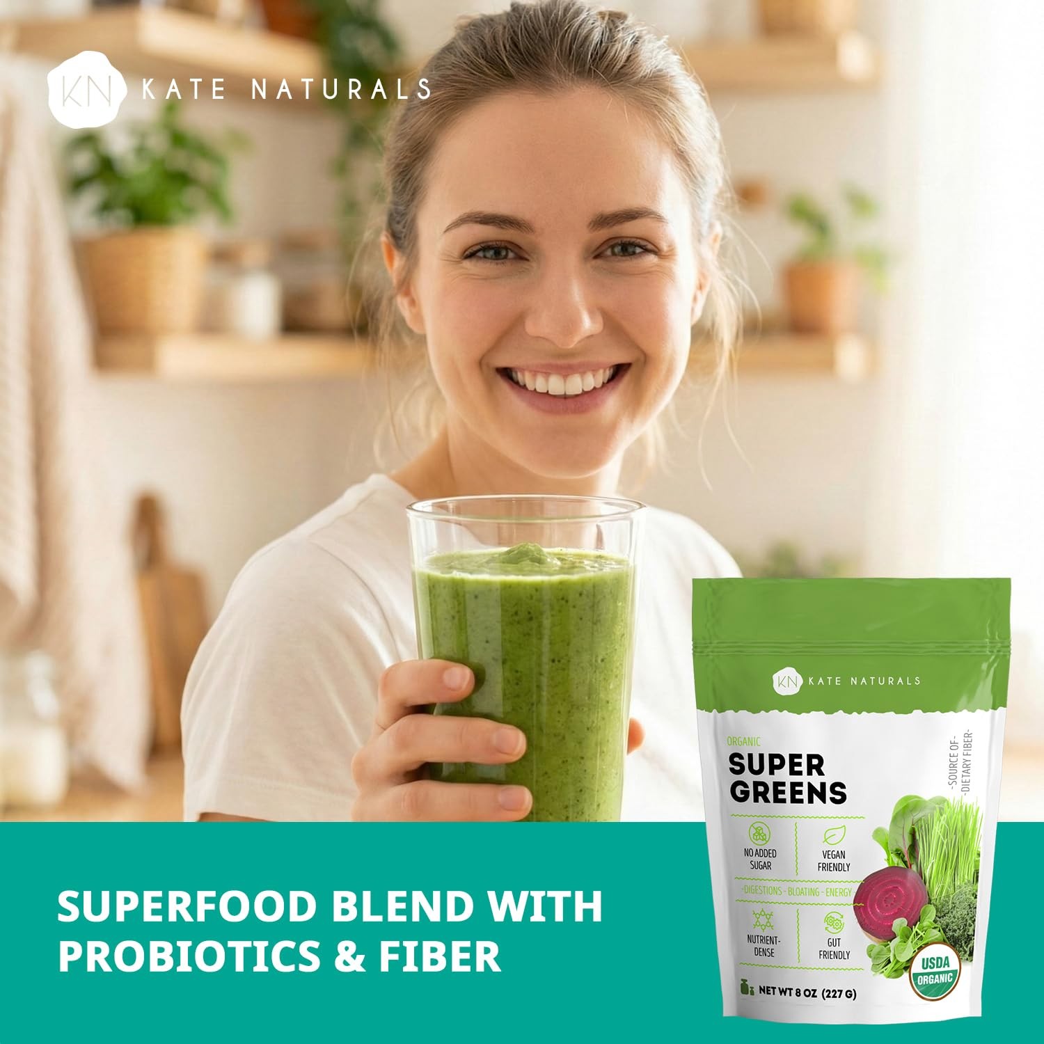 Kate Naturals Organic Super Greens Powder. Daily 8 Ounce (Pack of 1)
