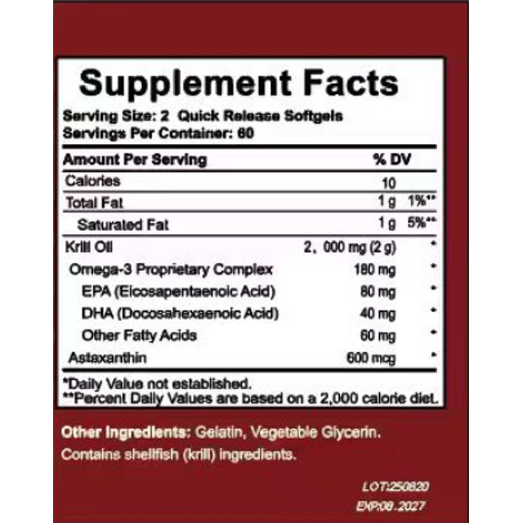 2000 Krill Oil Antarctic mg 120 Softgels |DHA, Omega-3 EPA,with Astaxanthin US