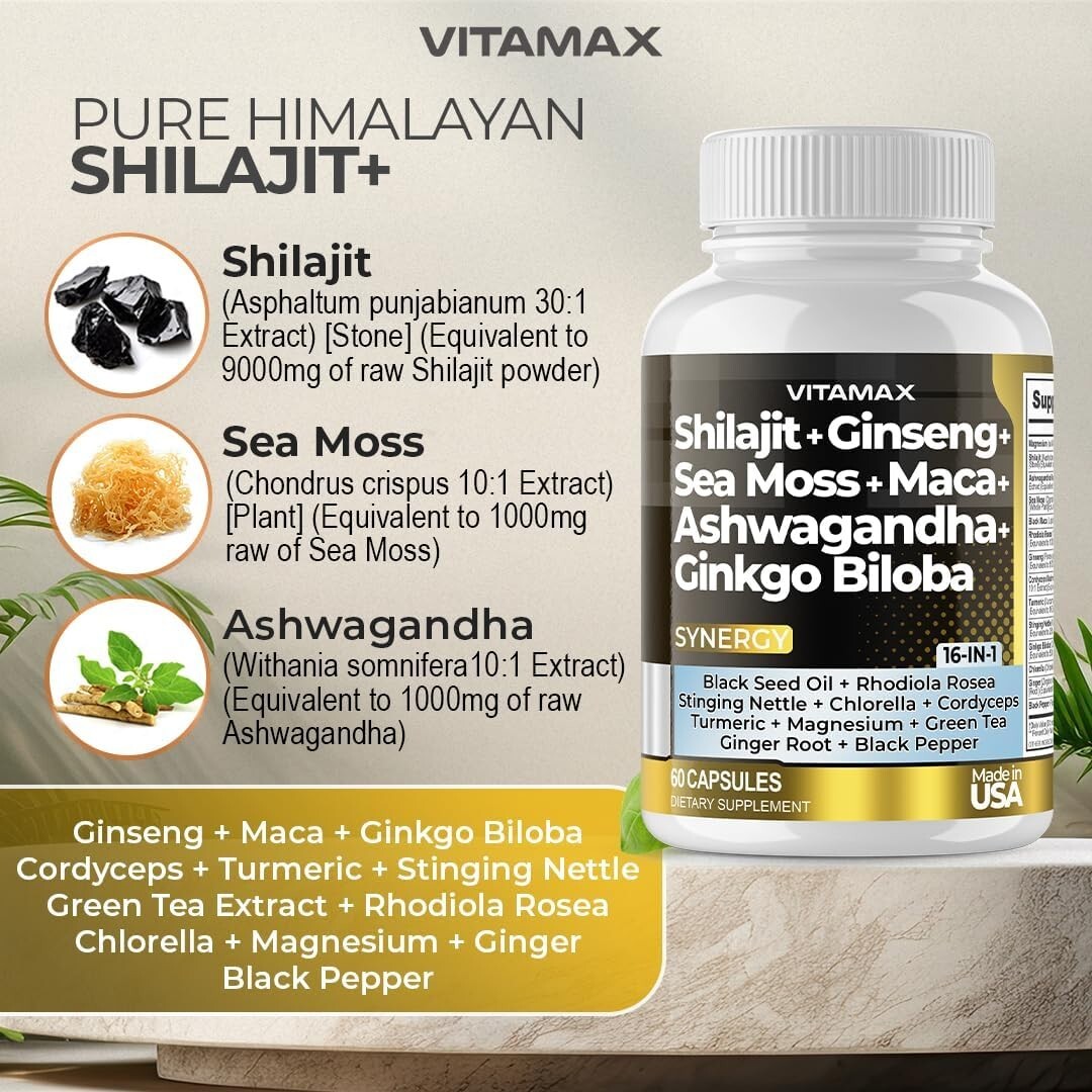 Pure Himalayan Shilajit Supplement 10,000mg – 60 Ct. (Pack of 1)