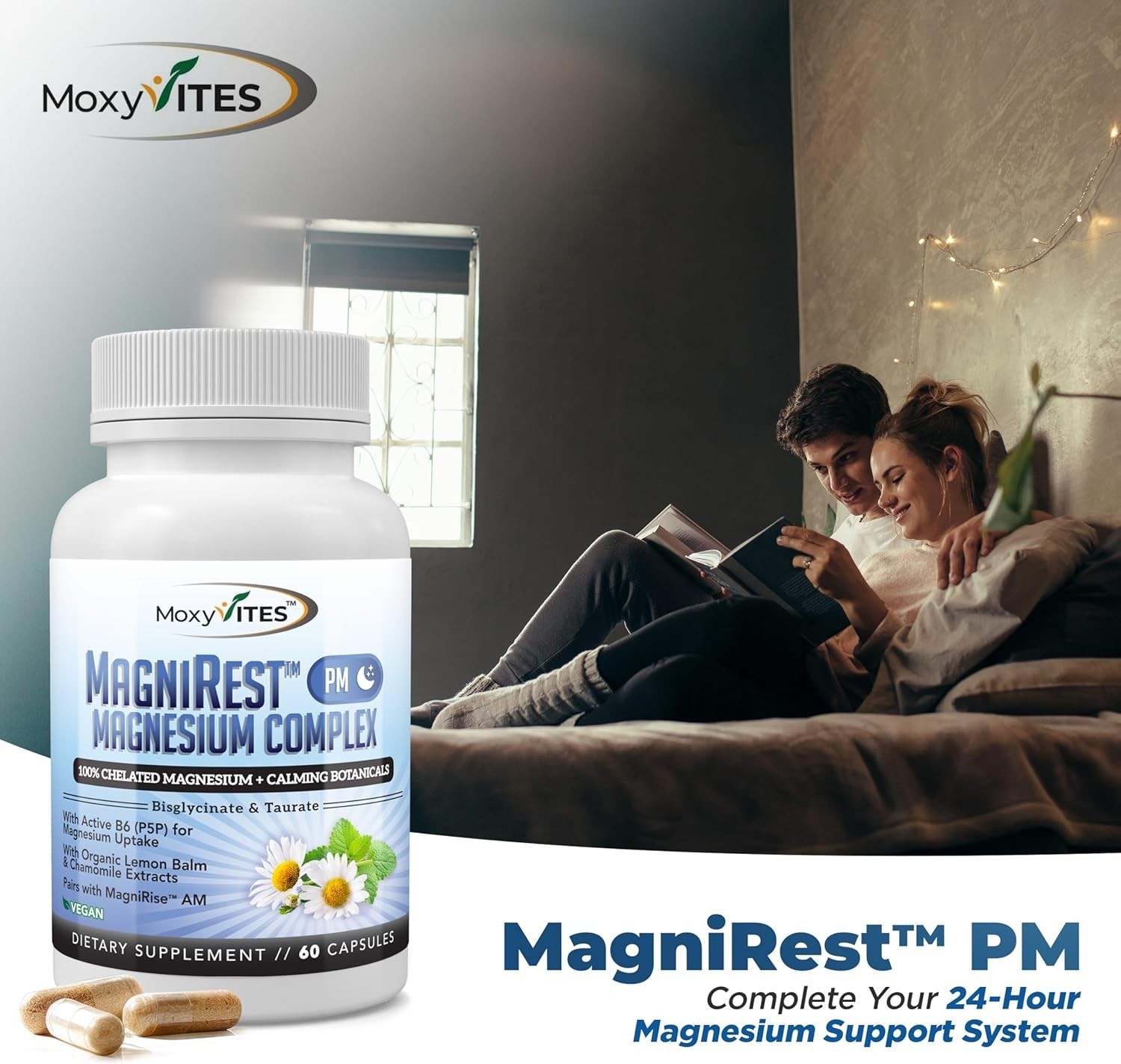 MoxyVites MagniRest PM Magnesium Complex for Women & Men – calming botanicals