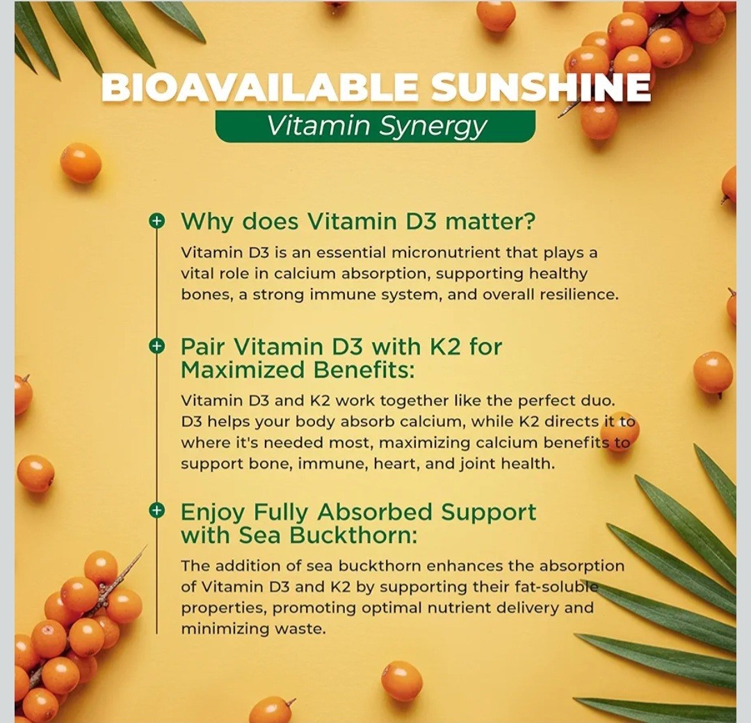 Moxyvites Vitamin D3 K2 Omega MK-7 – 5000 IU w/ Sea Buckthorn Oil | 2 Mos Supply