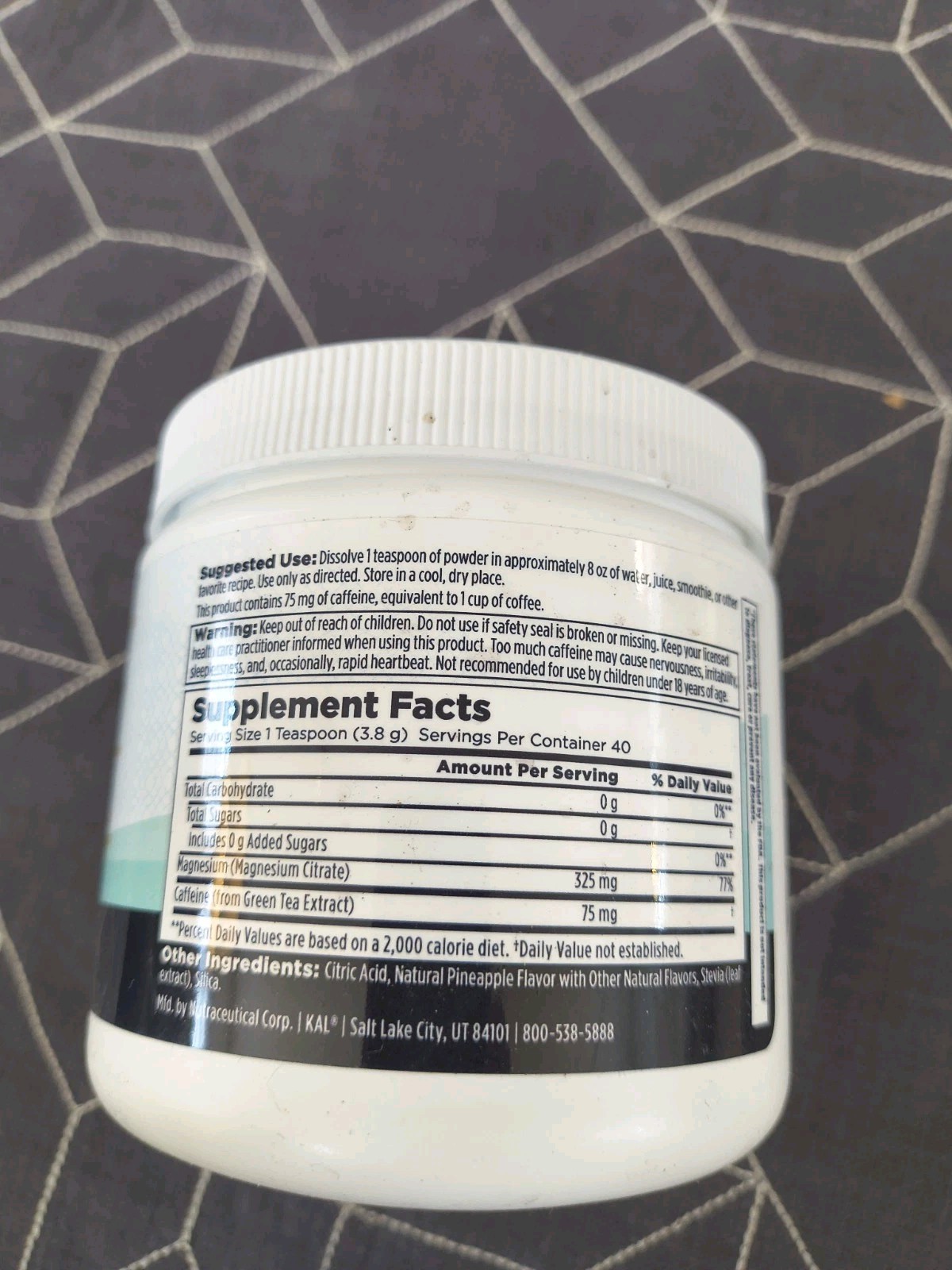 KAL Energy Magnesium Powder 5.3 oz (153 g) Pineapple Flavor 5.3oz Bb 5/31/26
