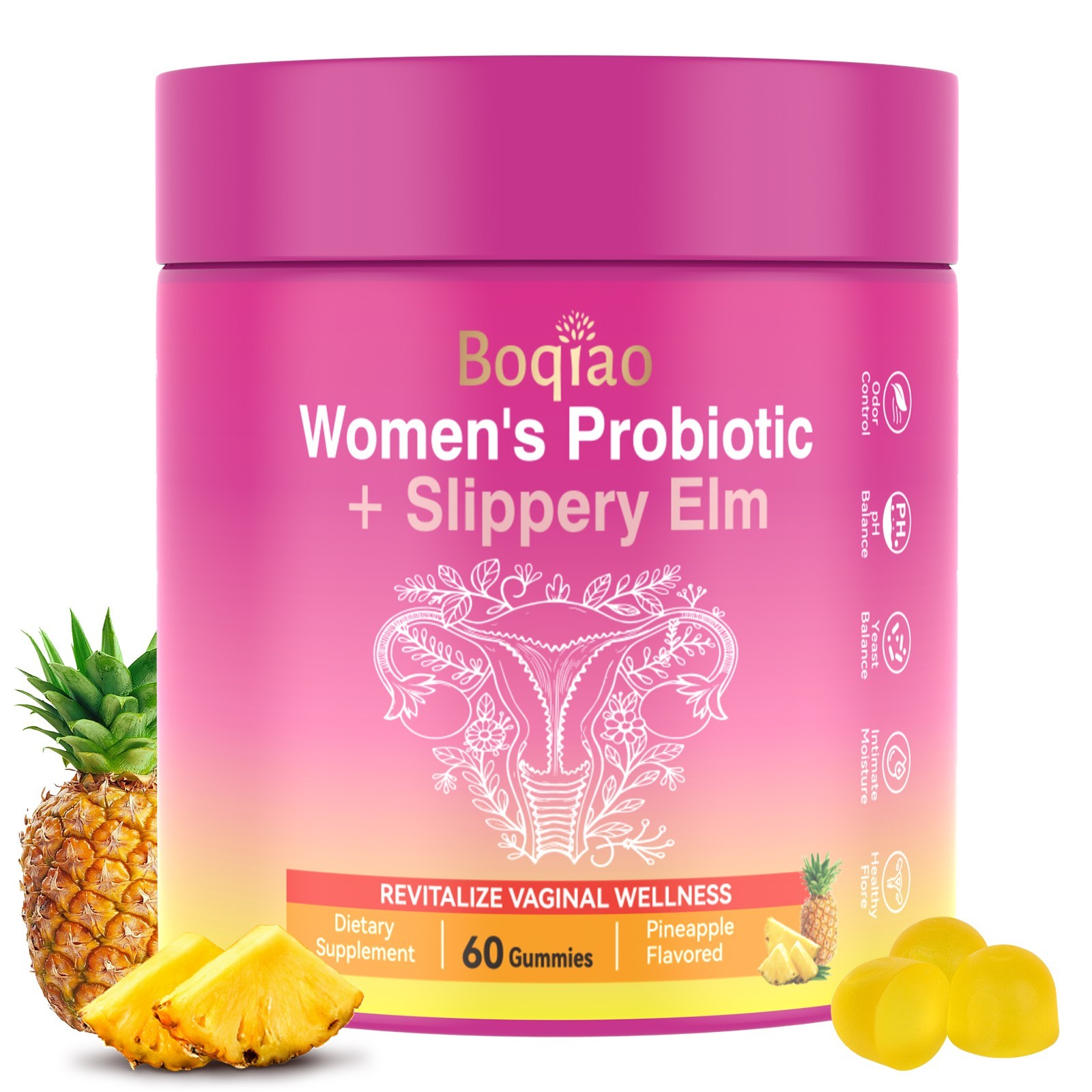 pH Balance Probiotic Gummies for Women – Pineapple Flavor