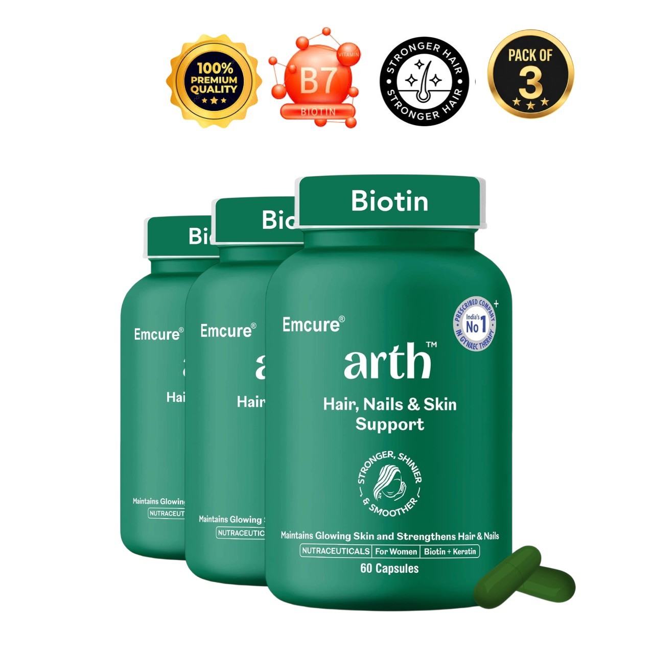 3 Pack Ar.th Biotin Hair Growth Skin Nails 60 Veg Capsules