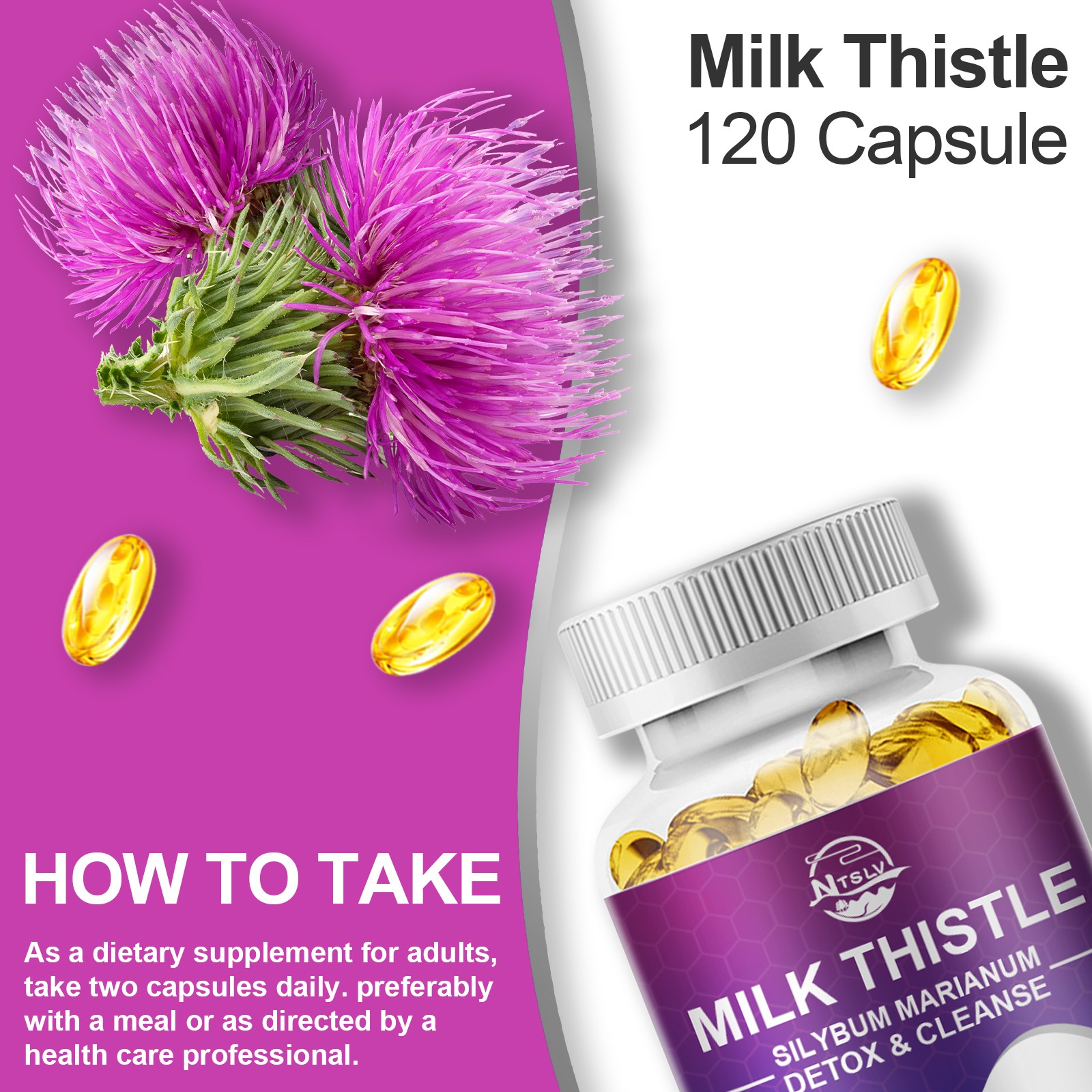 Milk Thistle 120 Capsules High Silymarin Liver Health Support Supplement