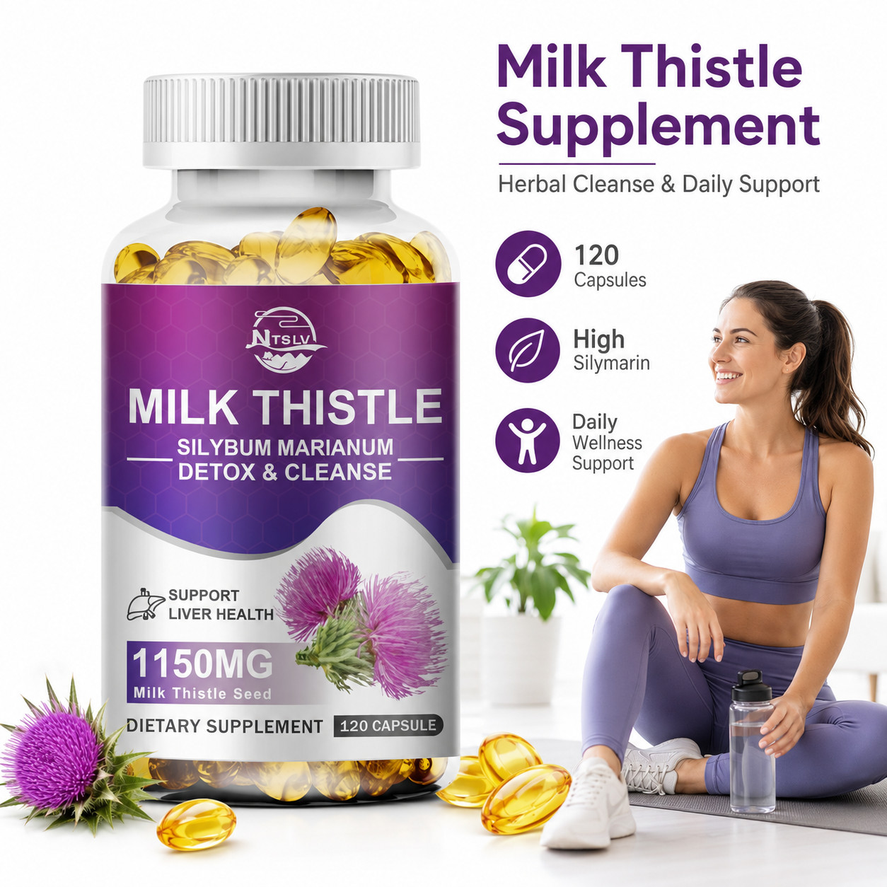 Milk Thistle 120 Capsules High Silymarin Liver Health Support Supplement