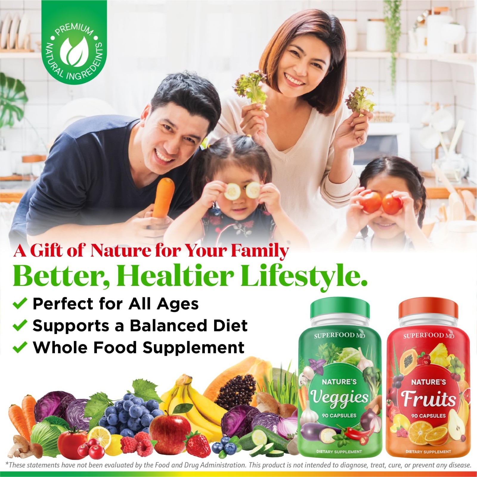Natural Superfood Fruits & Veggies Supplement – Whole Food, Beta Carotene, Soy F