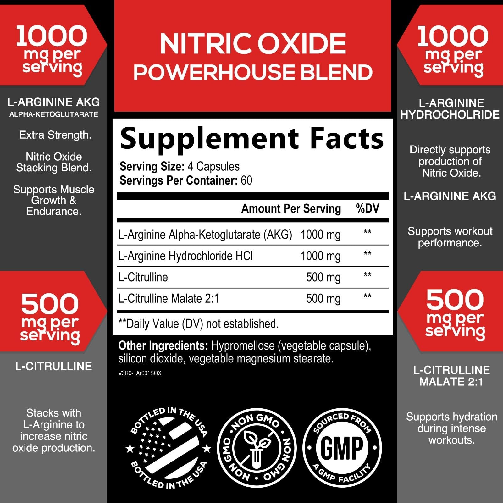 Extra Strength Nitric Oxide Booster L-Arginine AKG Citrulline Malate 240 Capsule