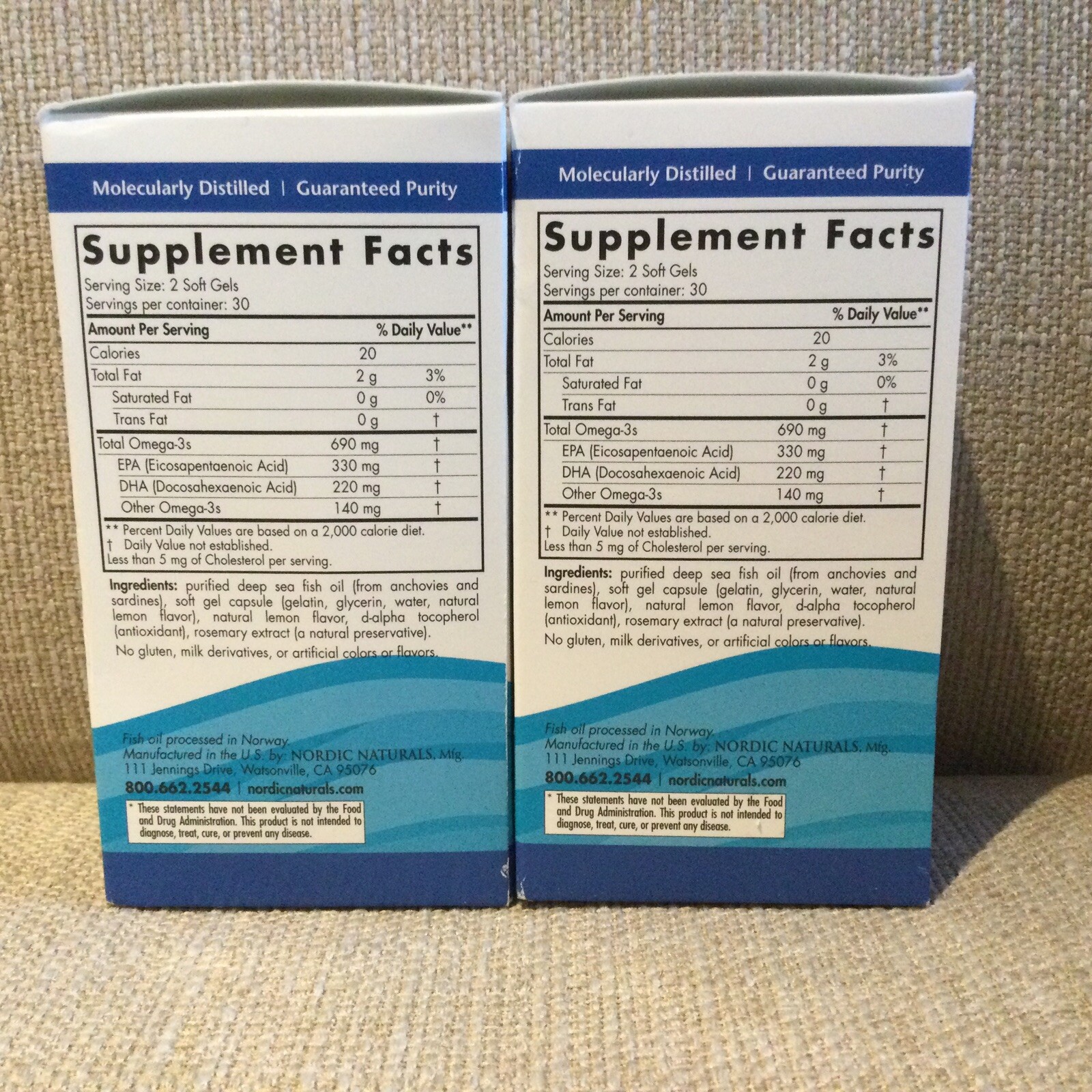 Nordic Naturals Lemon Omega-3 690mg 60 Soft Gels Exp 2/2025 – 2 Bottles