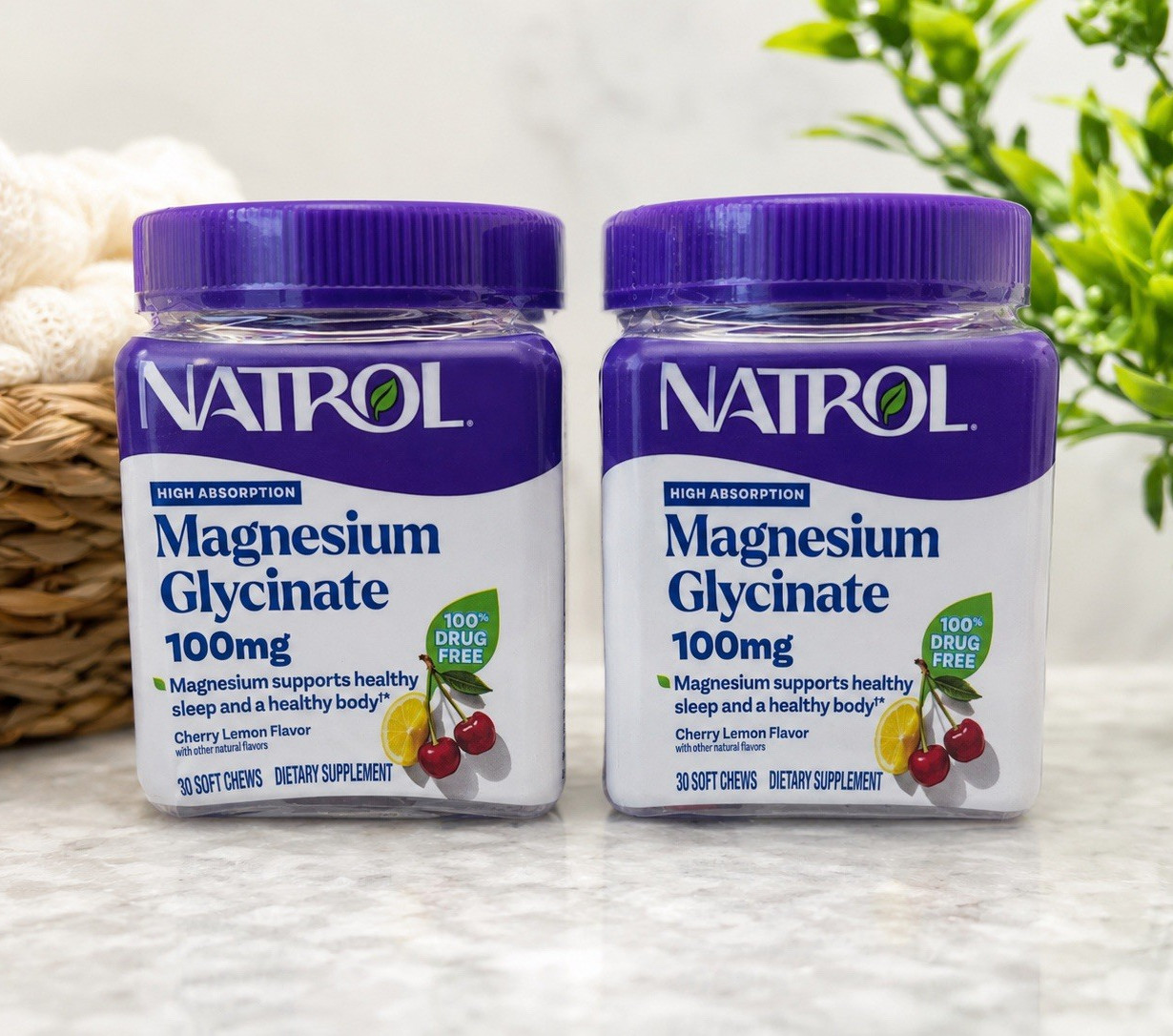 Lot of 2 Natrol Magnesium Glycinate 100mg Soft Chews Exp 04/2027