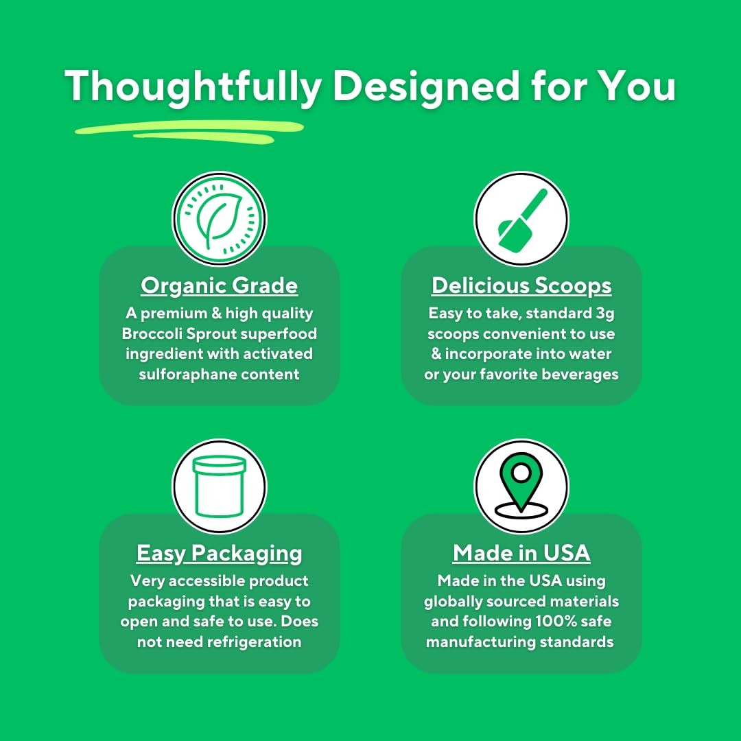 Vitapia Organic Broccoli Sprout Powder For Sulforaphane Antioxidant Brain Skin