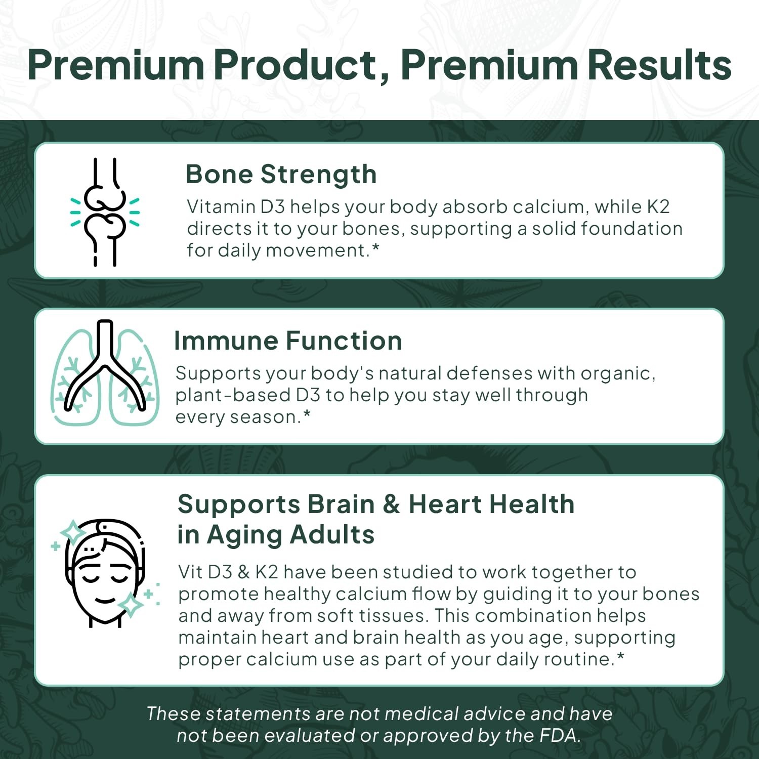 Organic Vitamin D3 + K2 Supplements – Max Bioavailability for Bone Health, Immun