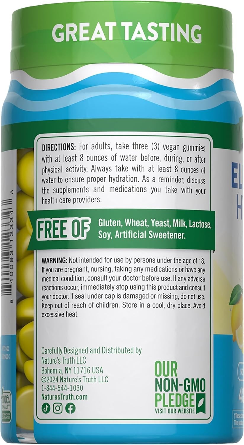 Nature’s Truth Electrolyte Gummies + B Vitamins – Lemon 48 Gummies, Exp 6/25