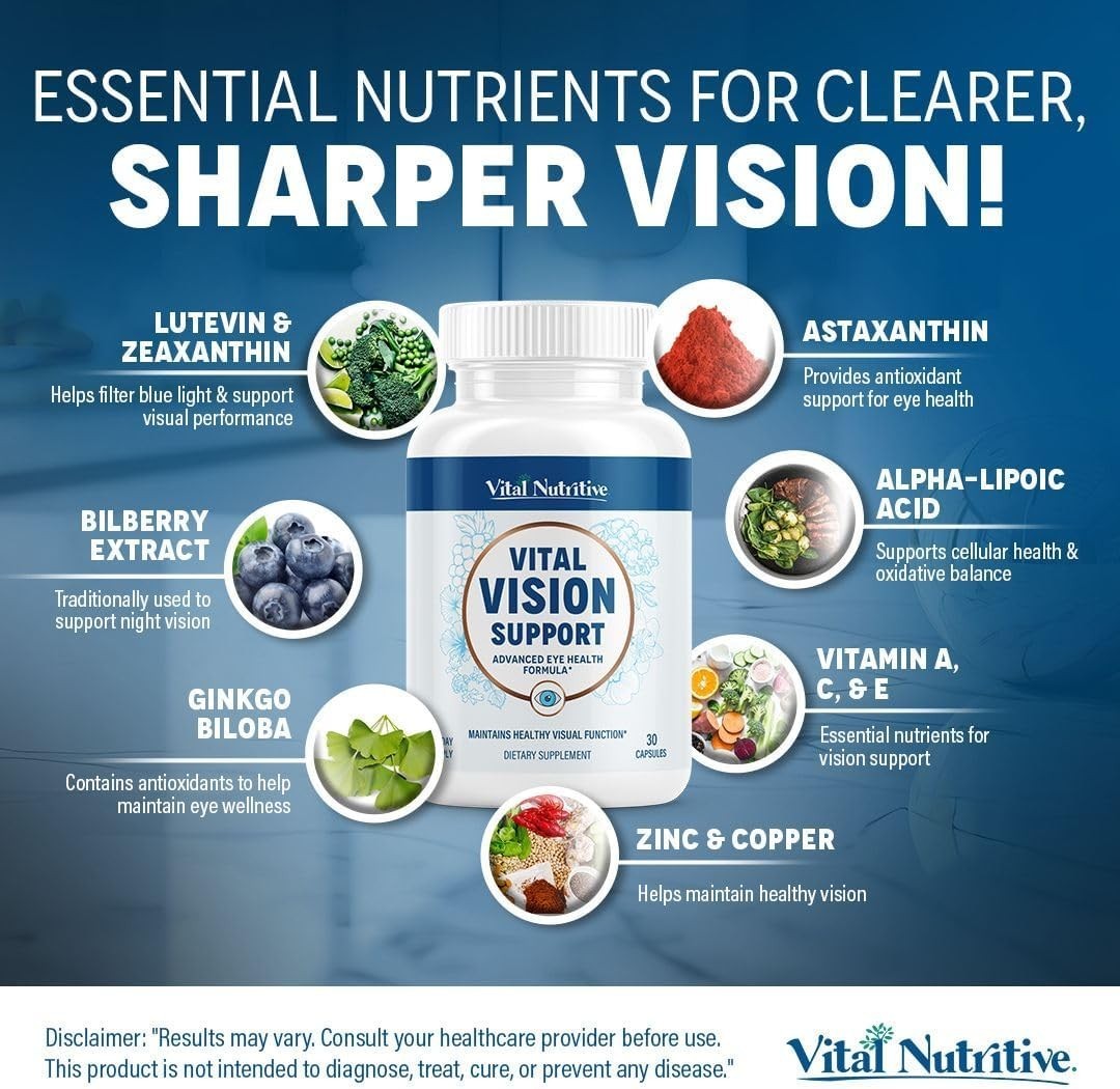 Vital Vision Support – Eye Health Supplement with Vitamin A, Lutein, Beta Carote