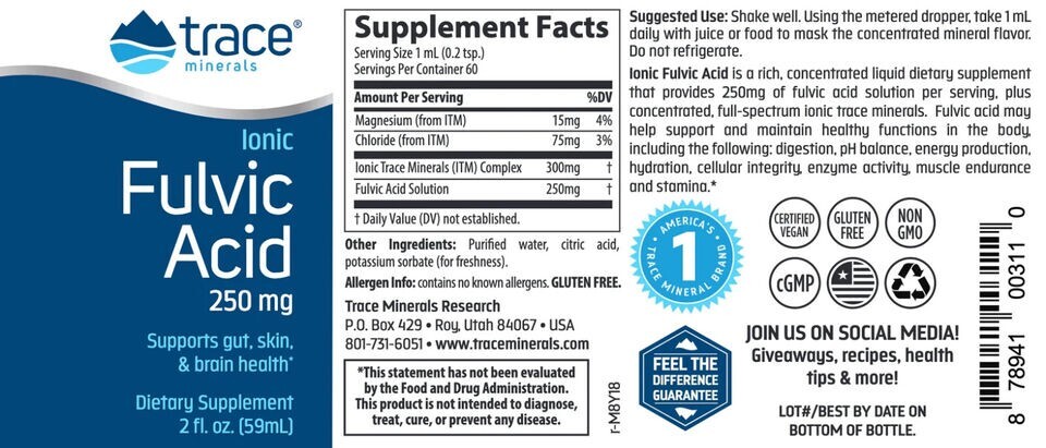 Trace Minerals Liquid Ionic Fulvic Acid with ConcenTrace 2 fl oz Liquid