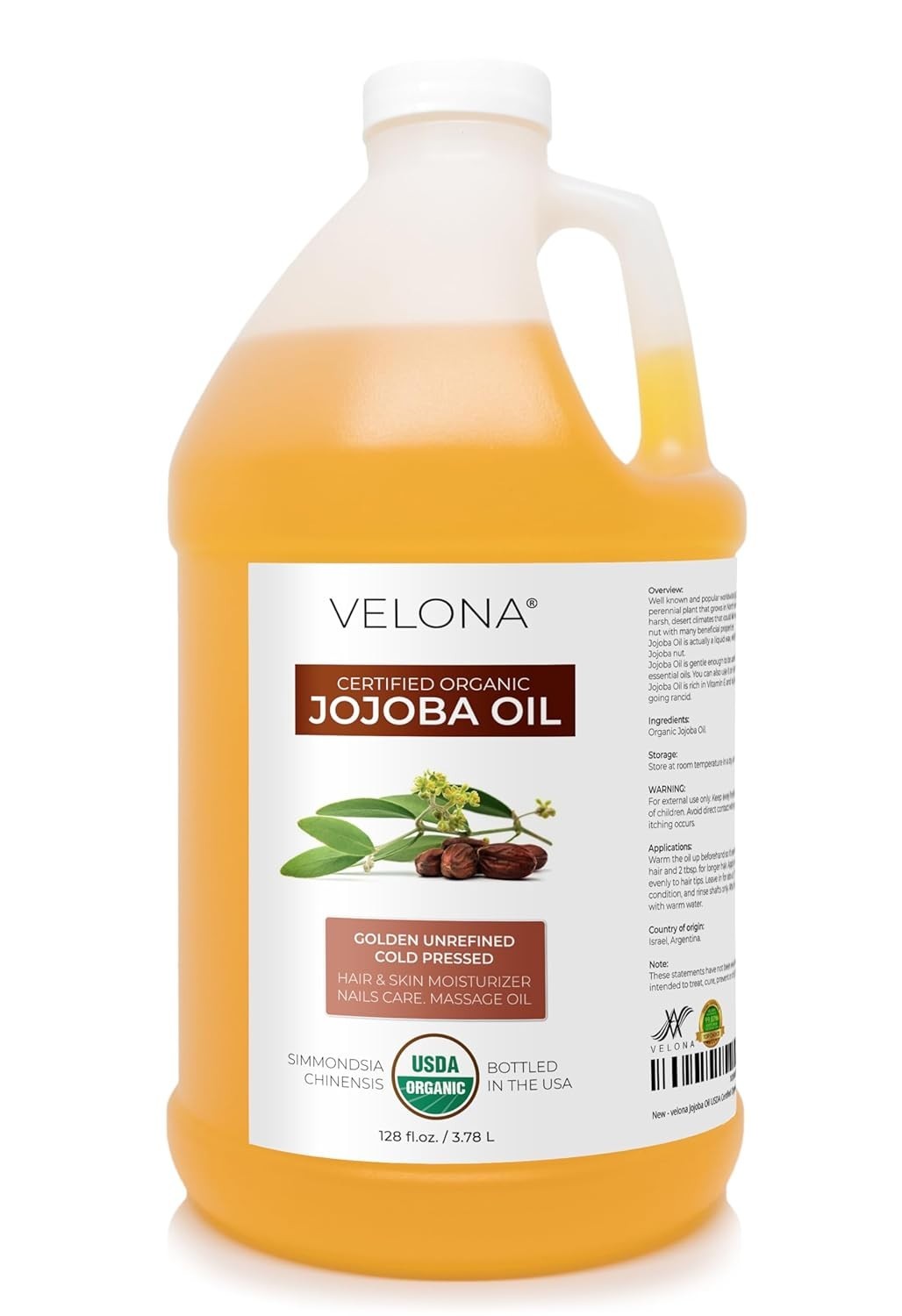 Jojoba Oil USDA Certified Organic – 1 Gallon / 128 Fl Oz | 100% Pure and Natu…