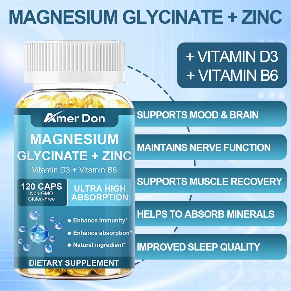 Magnesium Glycinate 500mg With Zinc & Vitamin D3 For Sleep,Stress,Anxiety Relief