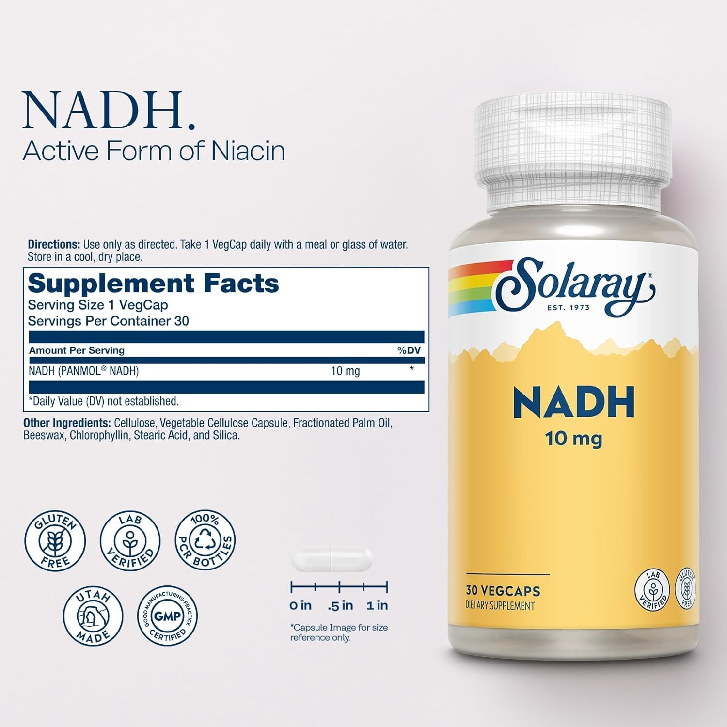 NADH 10 mg by Solaray – Cofactor in Cellular Energy Pathways – 30 capsules