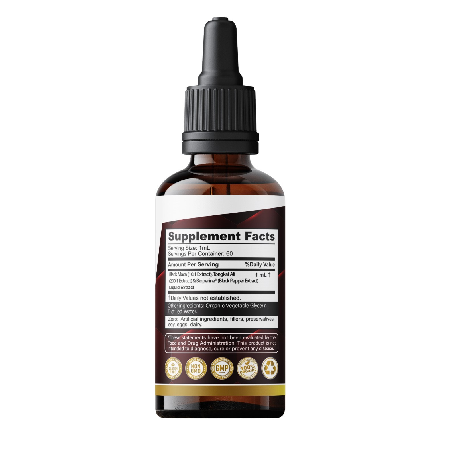 Black Maca Tongkat AI Extract Organic Non GMO Tincture Liquid Herbal Drops 2 Fl