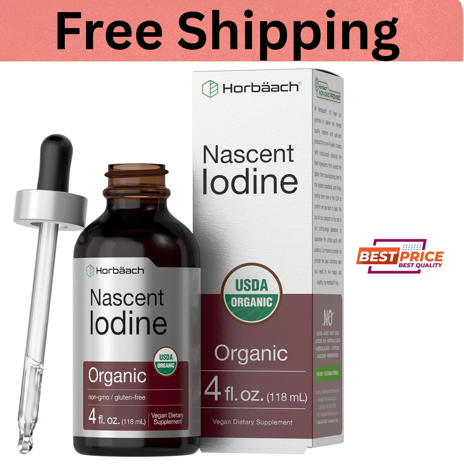 Nascent Iodine 325mcg 4oz Organic Liquid Supplement Non-GMO Gluten Free USA