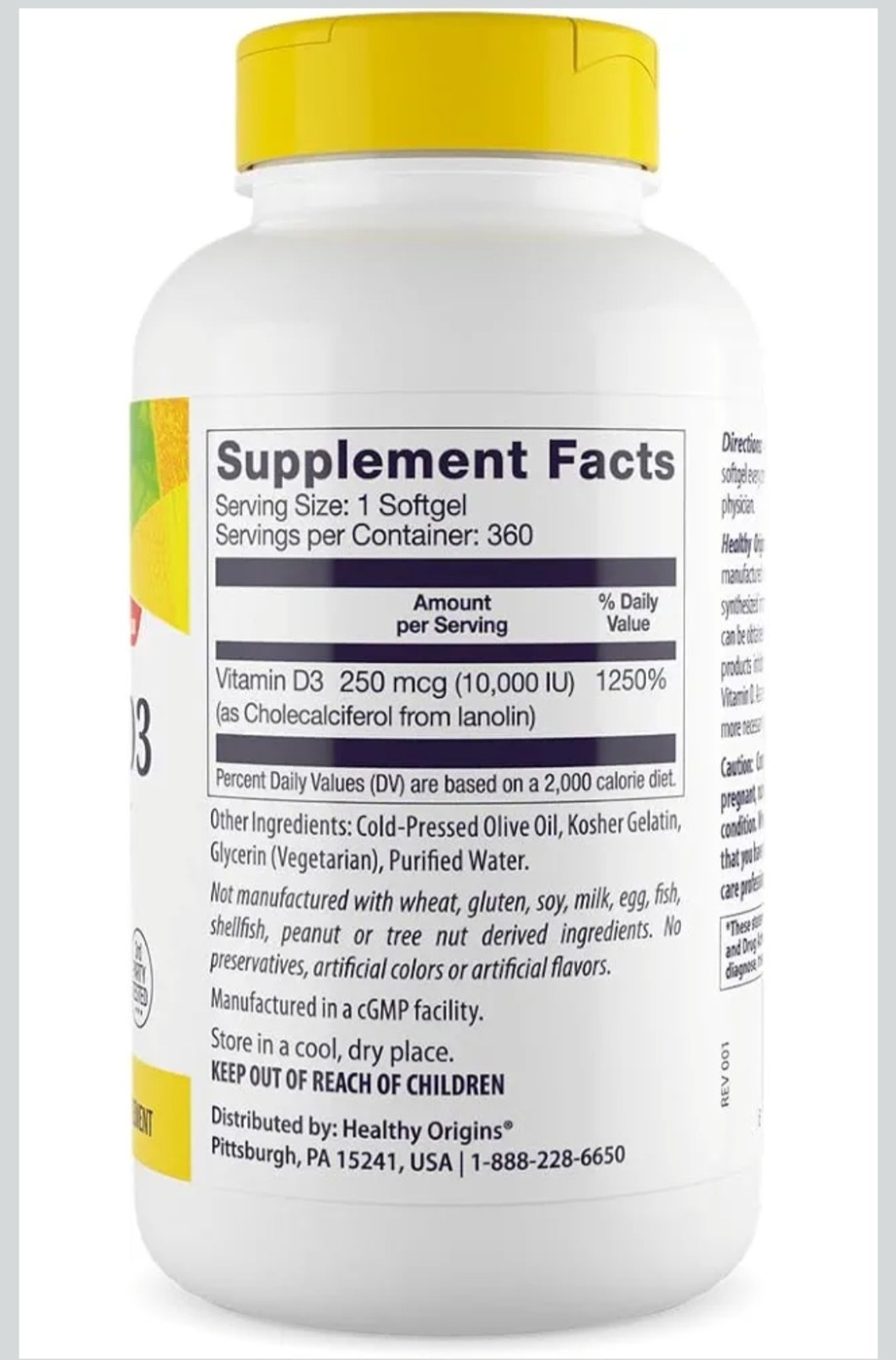 Healthy Origins Vitamin D3 10,000 IU (250 mcg), 360 Liquid Softgels – High…