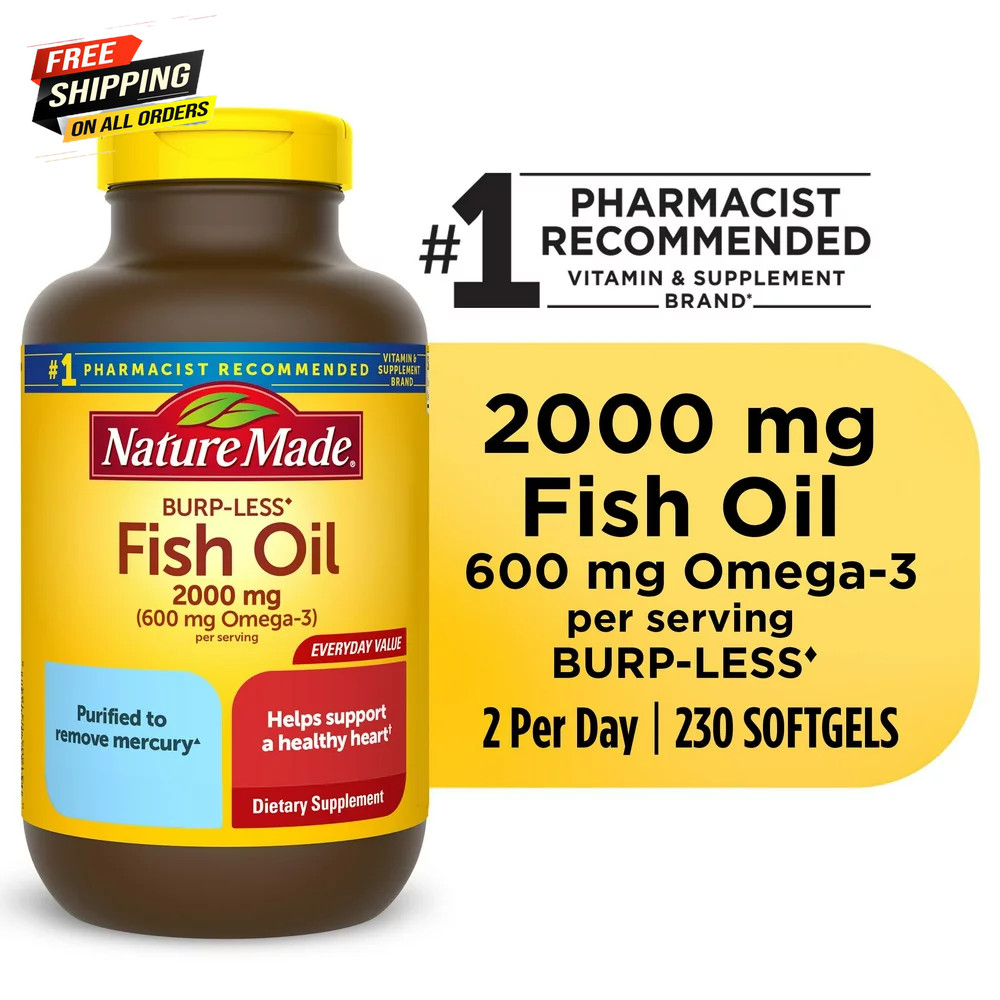 Nature Made Burp-Less Fish Oil 2000 Mg per Serving Softgels, 230 Count ✅✅✅