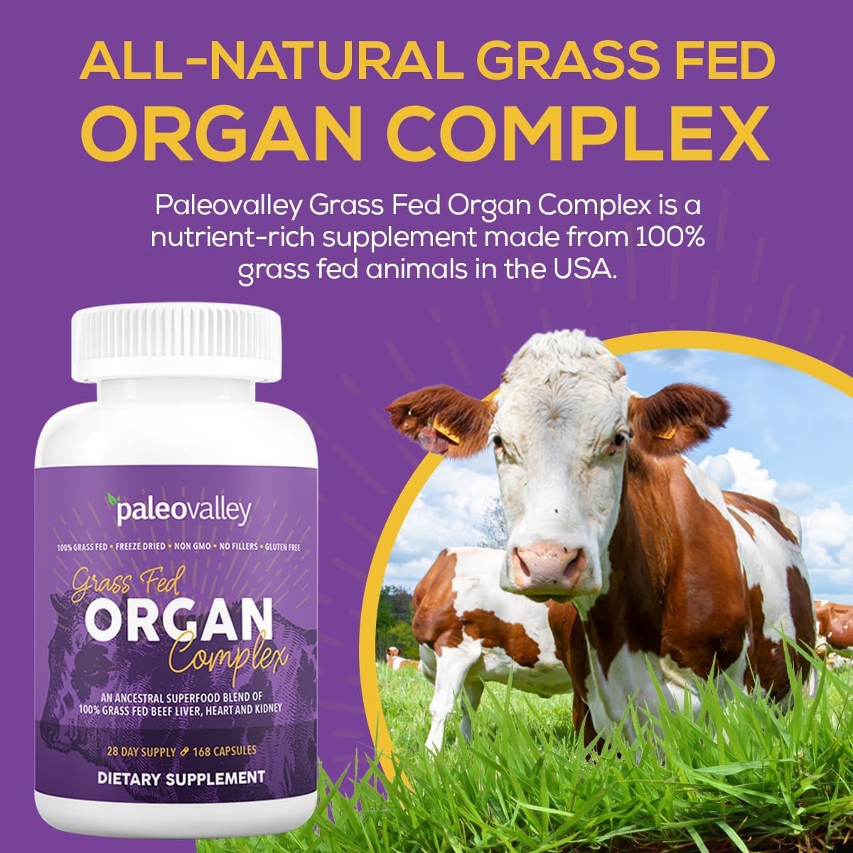 Paleovalley Grass Fed Beef Organ Complex – Freeze-Dried 168 Count (Pack of 1)