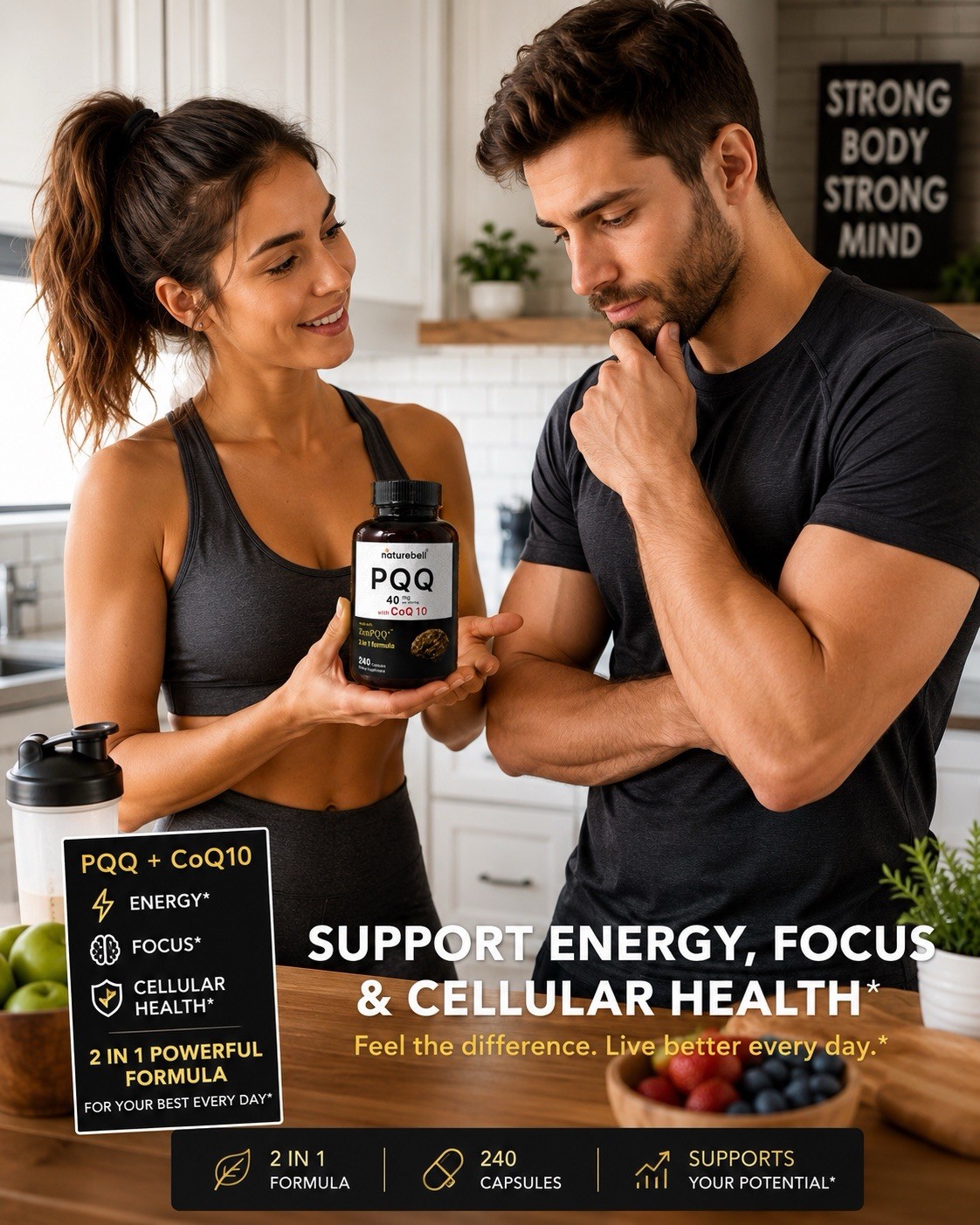 NatureBell PQQ 40mg CoQ10 240 Capsules ZenPQQ Energy Focus Support