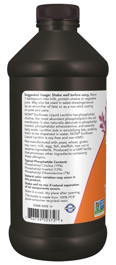 NOW FOODS SunFlower Lecithin Liquid 16oz Natural Phospholipids Fresh 02/2025